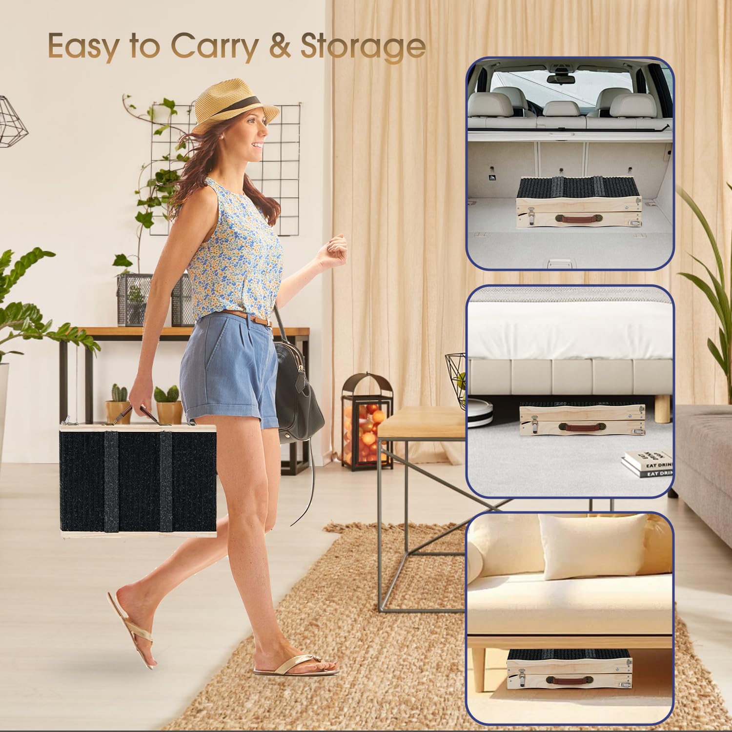 Dog Ramps For Couch - Only Small Dogs And Cats Use - Non-Slip, Sturdy Build Foldable Ramp - Wooden Portable Dog Ramp Perfect For