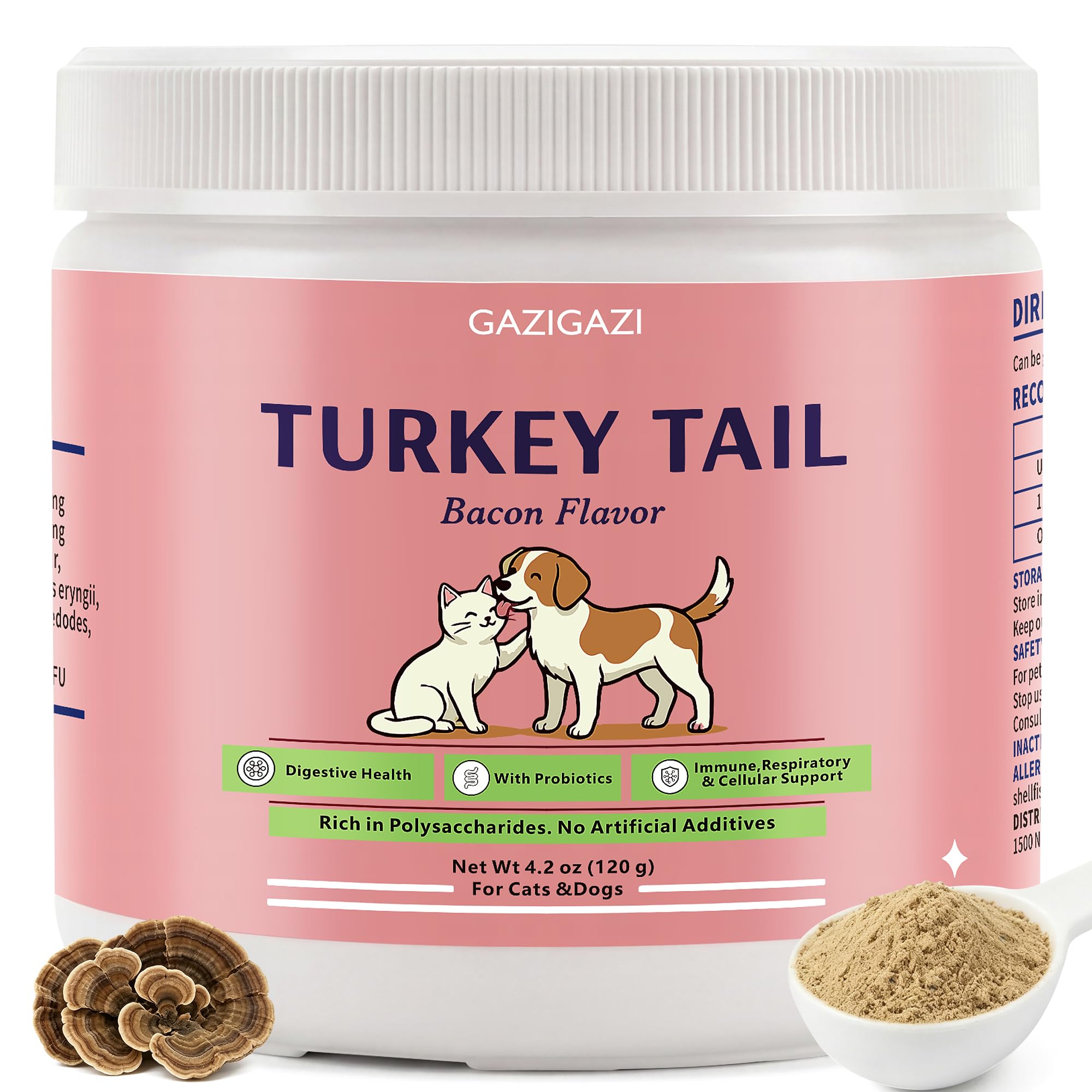 GAZIGAZI Organic Turkey Tail Mushroom for Dogs & Cats - 833mg - 10 Mushroom Blend - Immune Support & Skin Defense - Lipoma Suppo