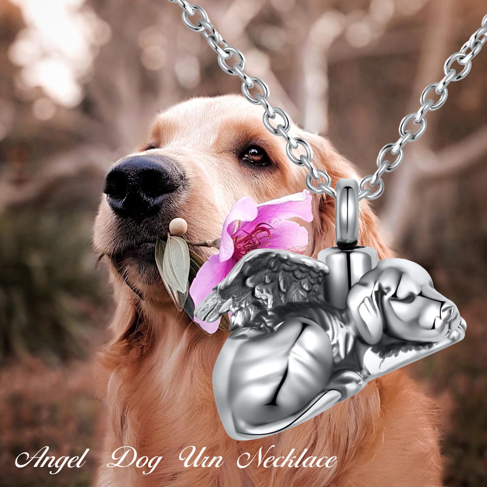 Qeensekc Angel Dog Cremation Urn Necklace For Ashes Pet Stainless Steel Memorial Urn Keepsake Pendant Ash Holder For Women Men