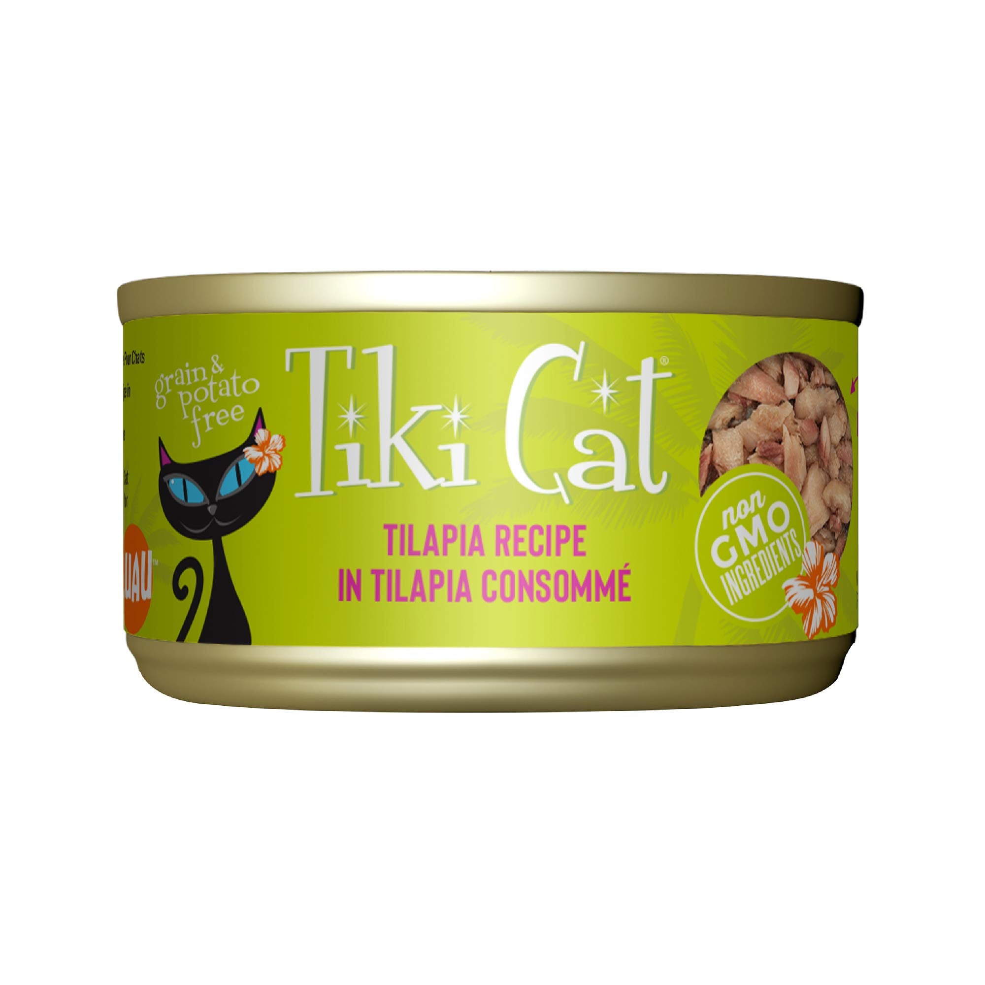 Tiki Cat Luau Shredded Meat, Tilapia Recipe in Tilapia Consumme, Grain-Free Balanced Nutrition Wet Canned Cat Food, For All Life