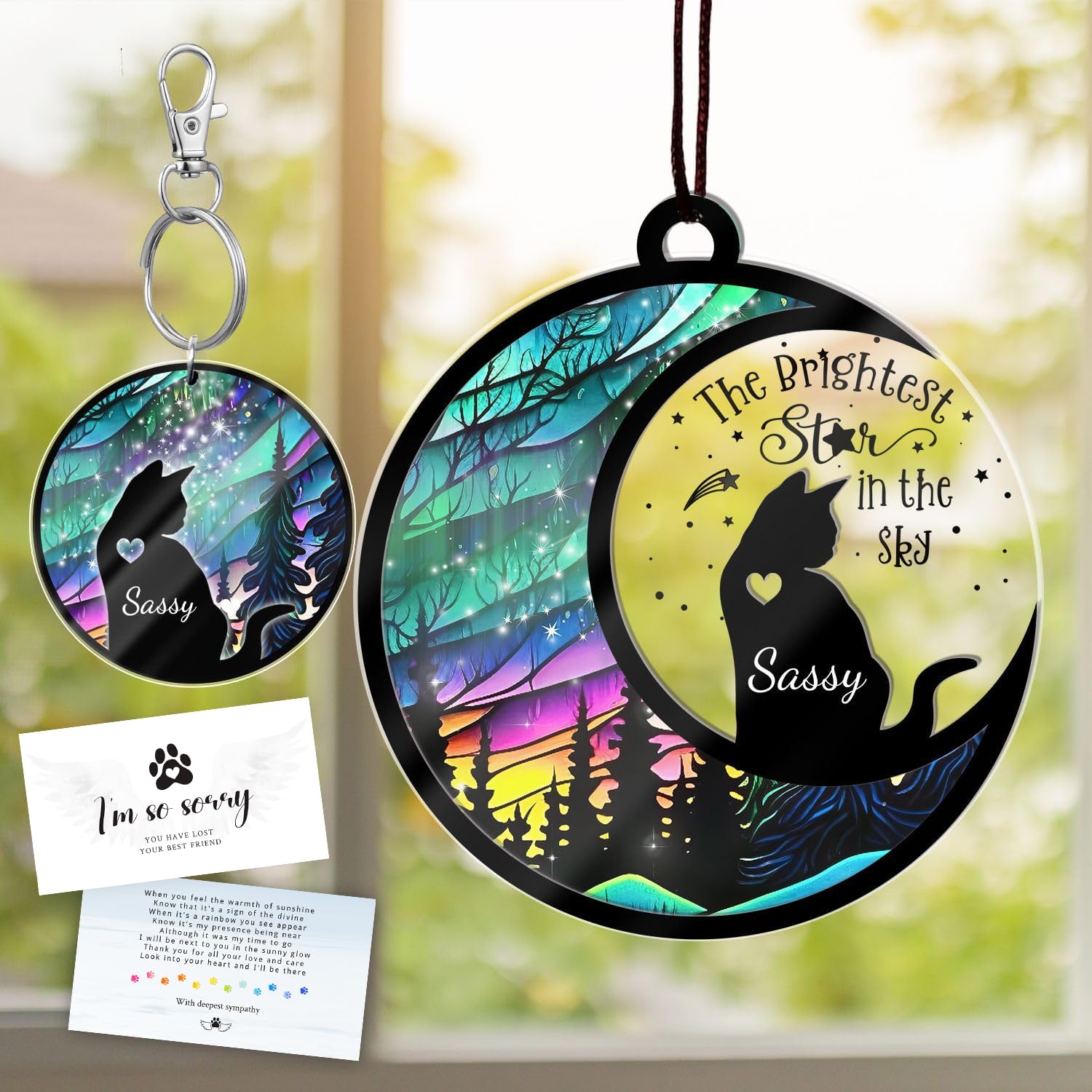 Custom Cat Memorial Suncatcher, Personalized With Name And Breed, Loss Of Pet Sympathy Gift For Cat Lovers, Stained Glass Look A