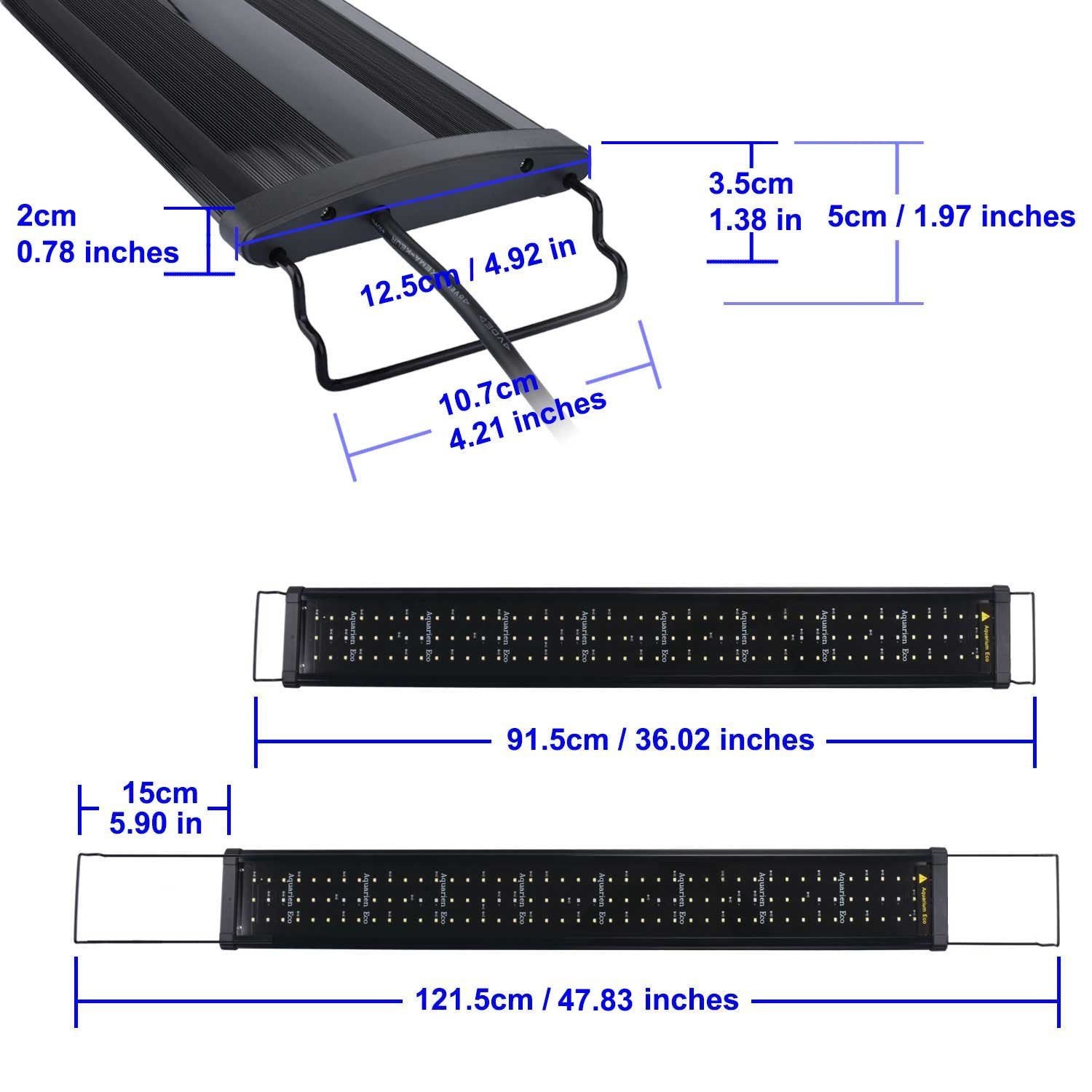 Kzkr Aquarium Hood Lighting Fish Tank Light 36 Inch - 46 Inch For Freshwater And Saltwater Blue And White Light 90Cm - 115Cm