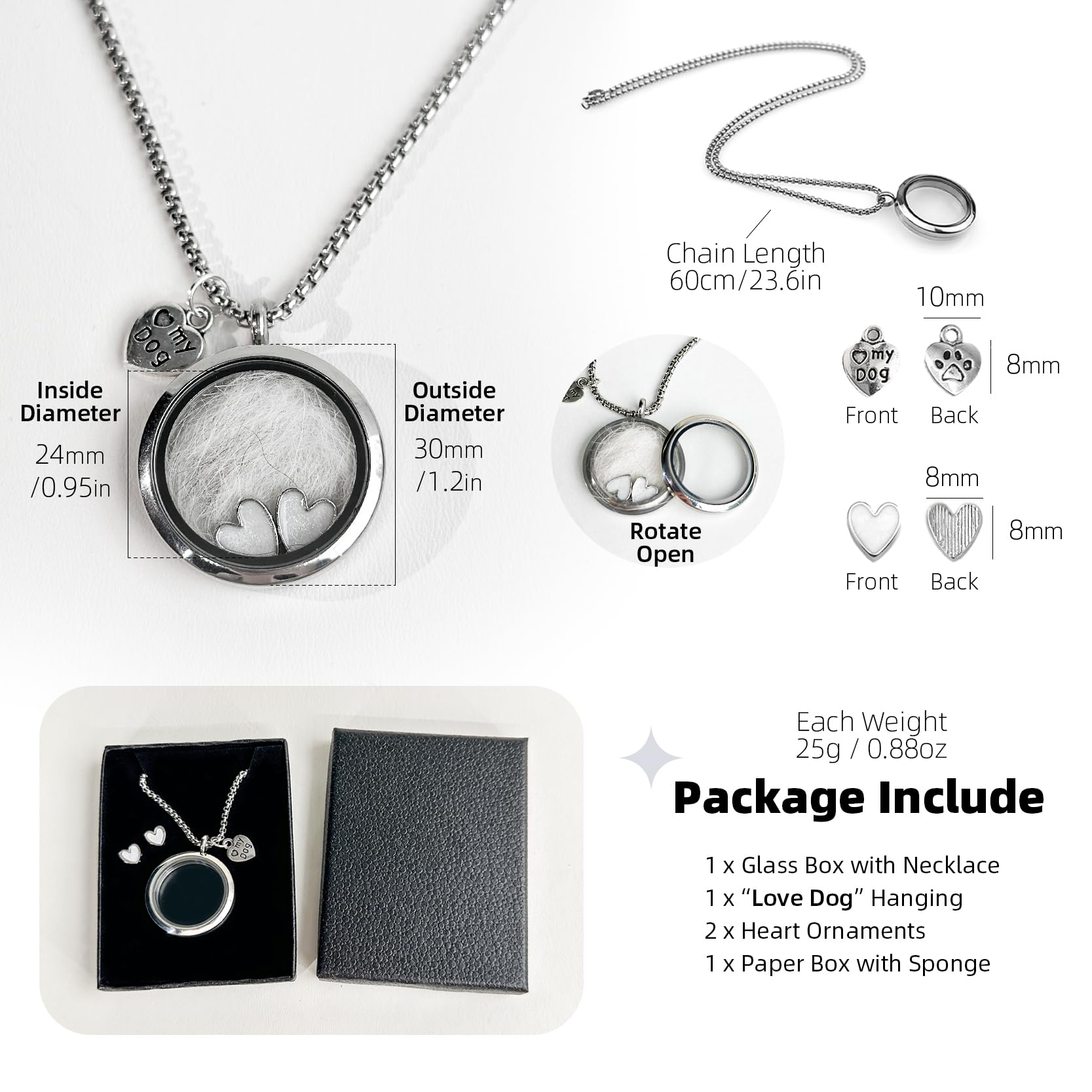 Pet Fur Memorial Necklace, Dog Ashes Keepsake Necklace, Transparent Glass Circle Small Pet Urn Pendant Necklace, Memorial Jewelr