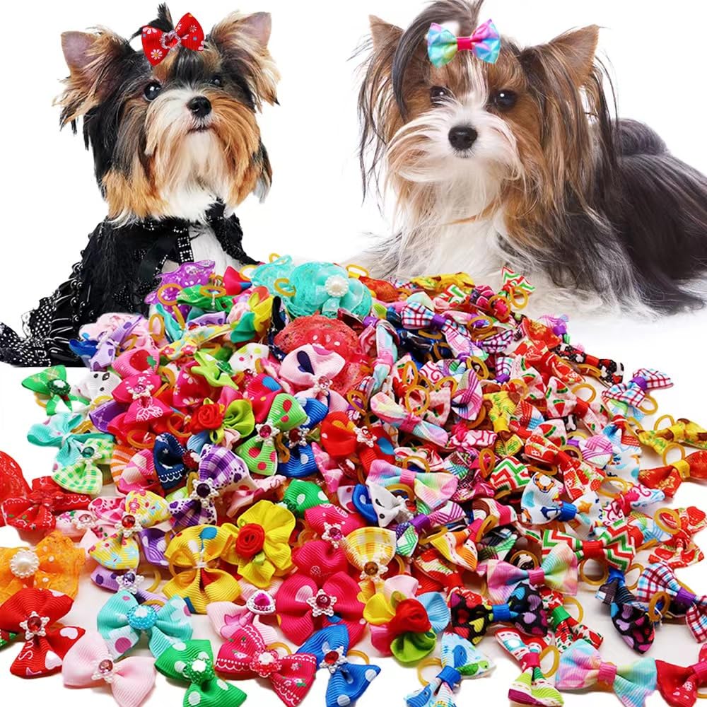 60Pcs Dog Hair Bows, Dog Bows Grooming Made Of High Tenacity Rubber Bands, 30 Beautiful Puppy Bows In (Mix)