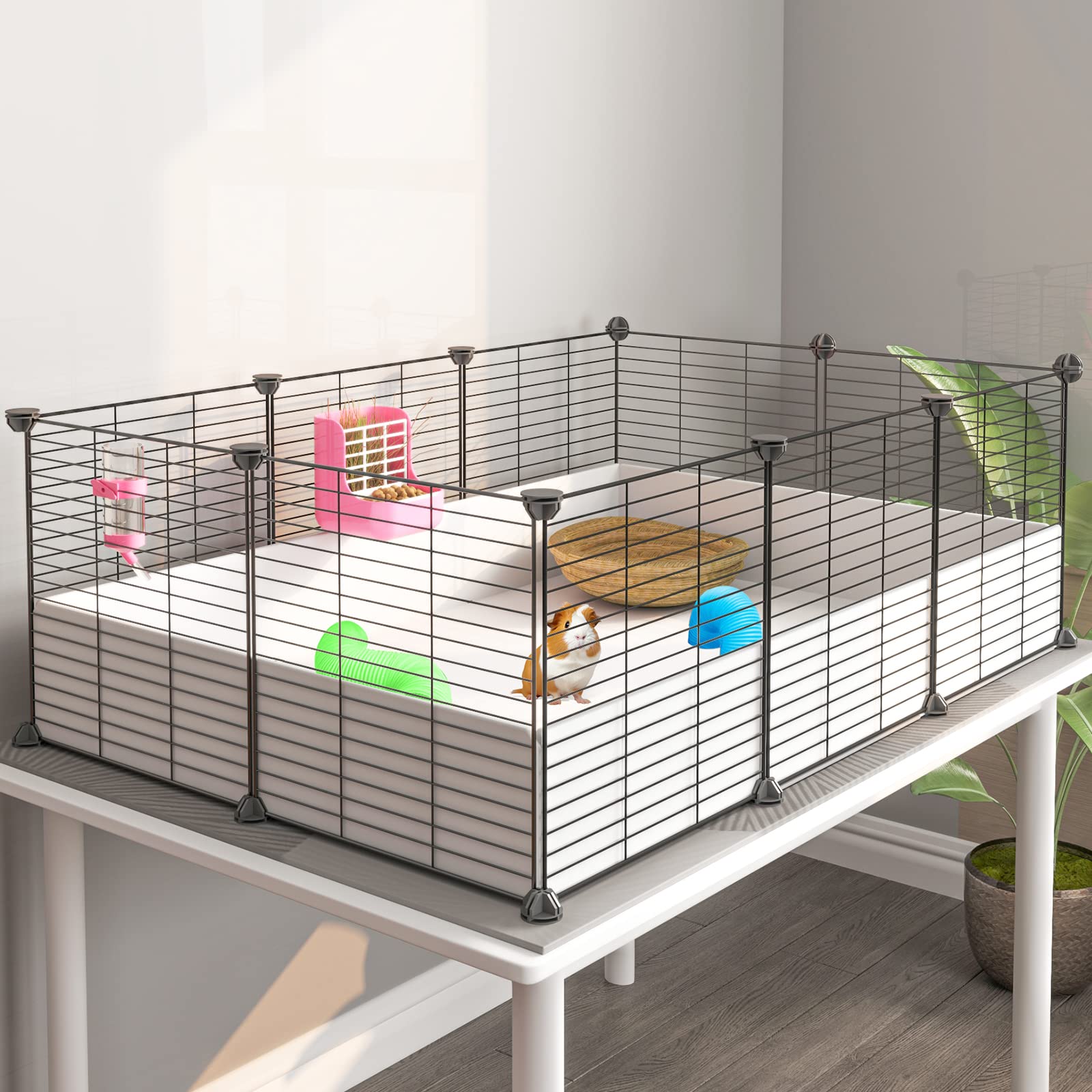 Oneluck Guinea Pig Cage, Indoor Habitat With Waterproof Plastic Bottom, Playpen For Small Pet Bunny, Turtle, Hamster, Partition 