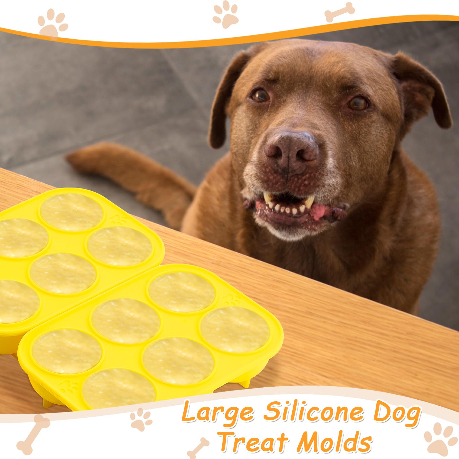 Honeydak 2 Pcs 6 Cavities Silicone Dog Treat Molds Large 25-75lbs for Making Ice Snacks Frozen Dog Treat Molds Cavity Reusable T