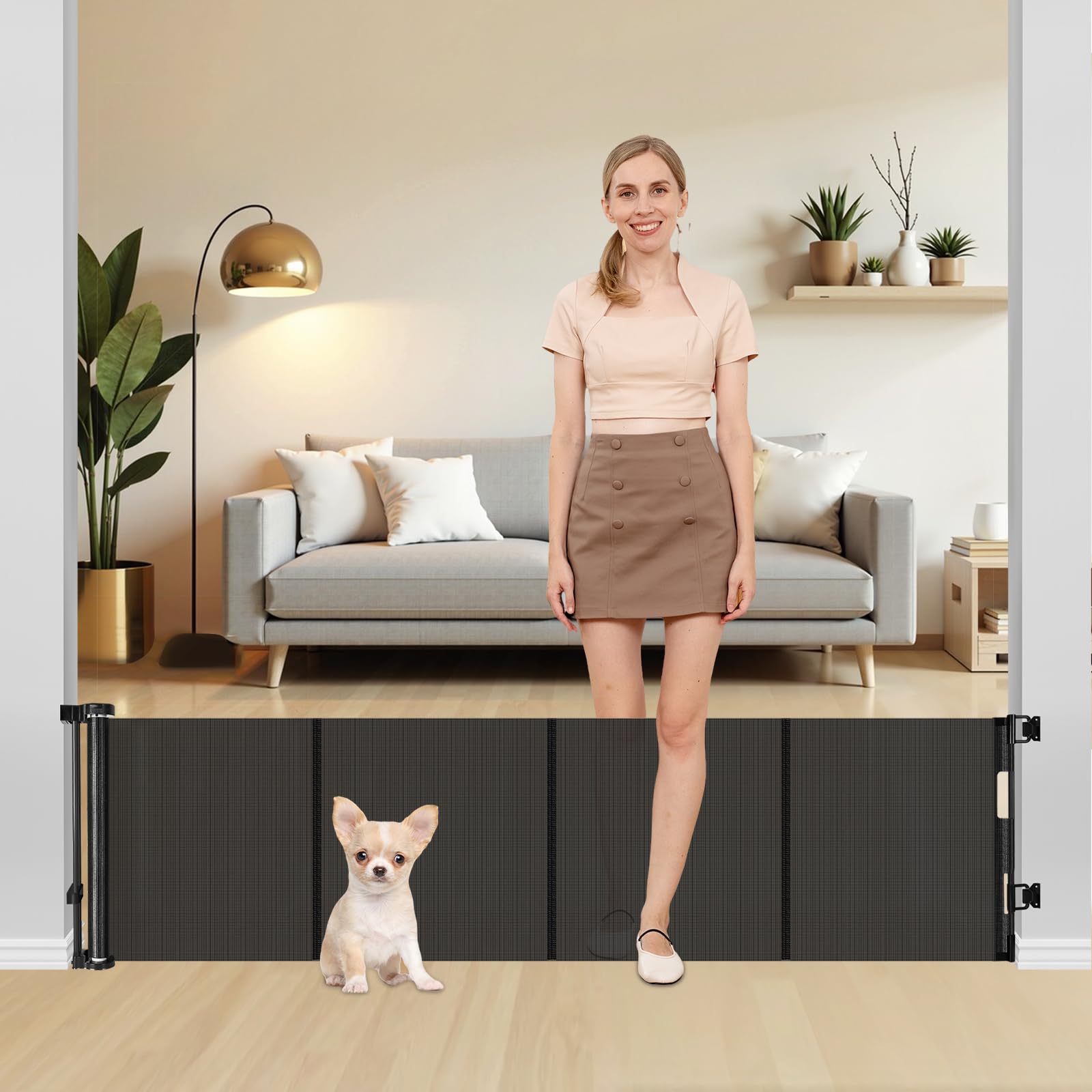 20 Inch Tall x 80 Inch Extra Wide Retractable Dog Gate to Step Over, Short Pet Gate for Doorways, Small Dog Gates Indoor Outdoor