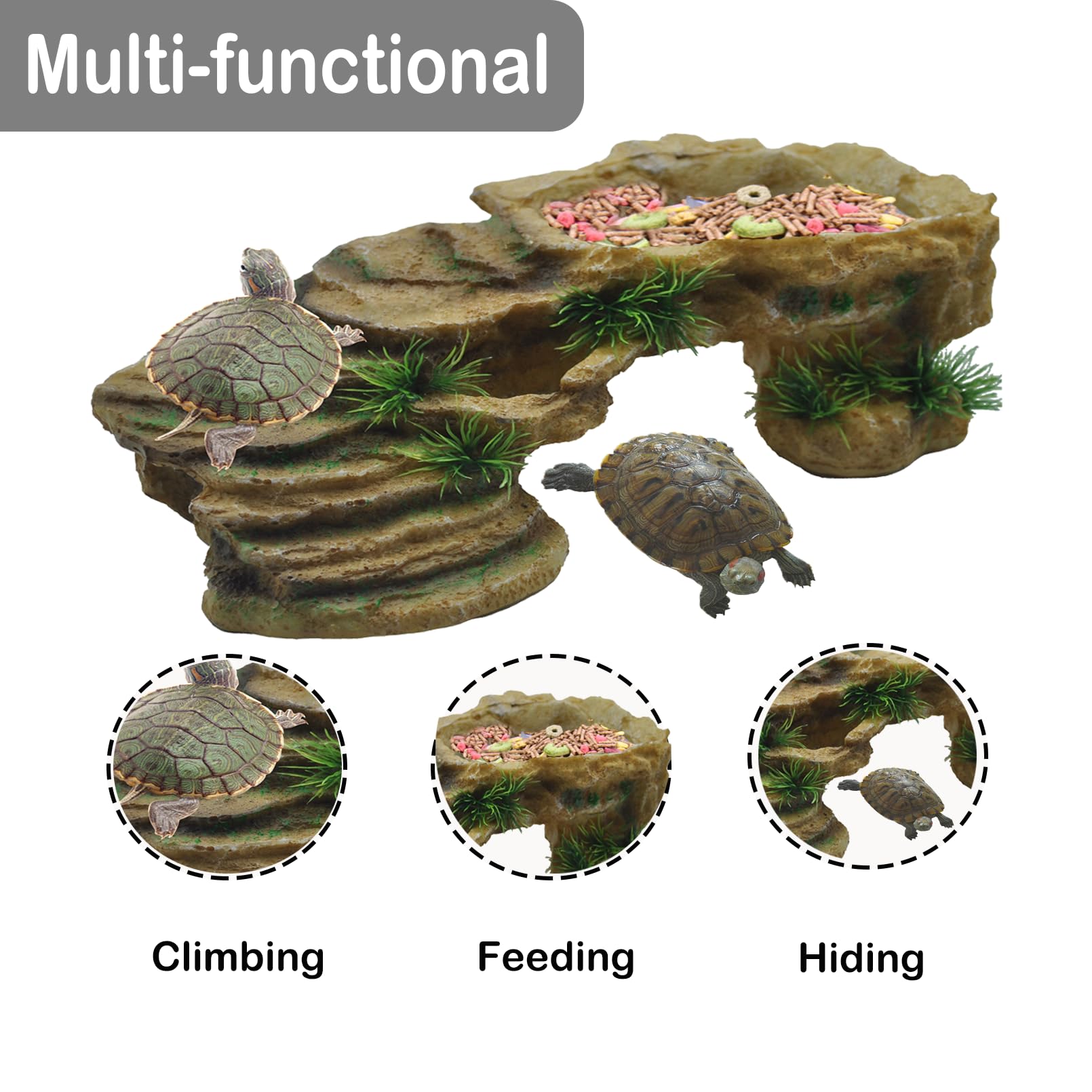 kathson Turtle Basking Platform,Tortoise Resin Climbing Rock Rectangular Resting Terrace Tank Accessories,Reptiles Dock Hide Cav