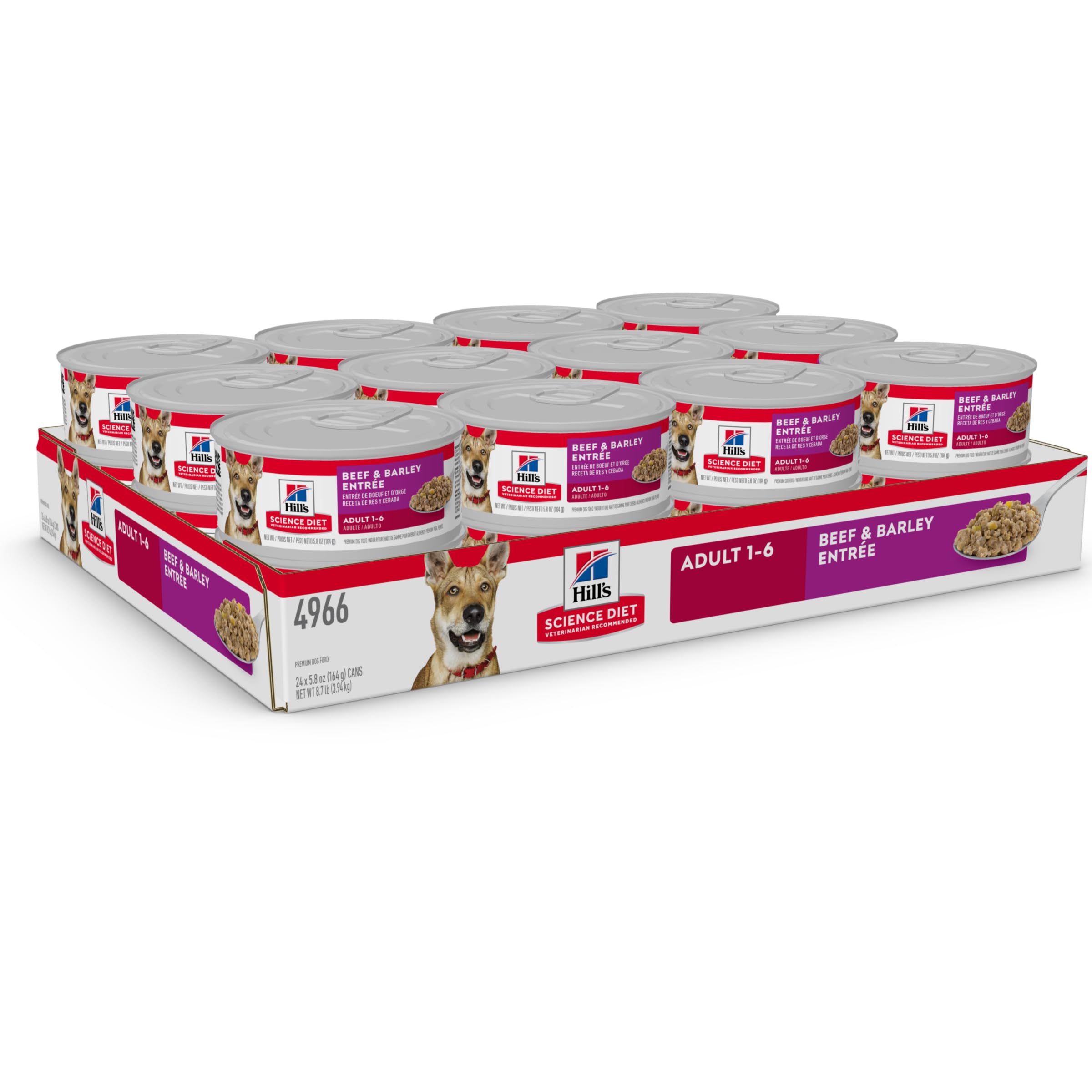 Hills Science Diet Adult 1-6, Adult 1-6 Premium Nutrition, Wet Dog Food, Beef & Barley Loaf, 5.8 oz Can, Case of 24