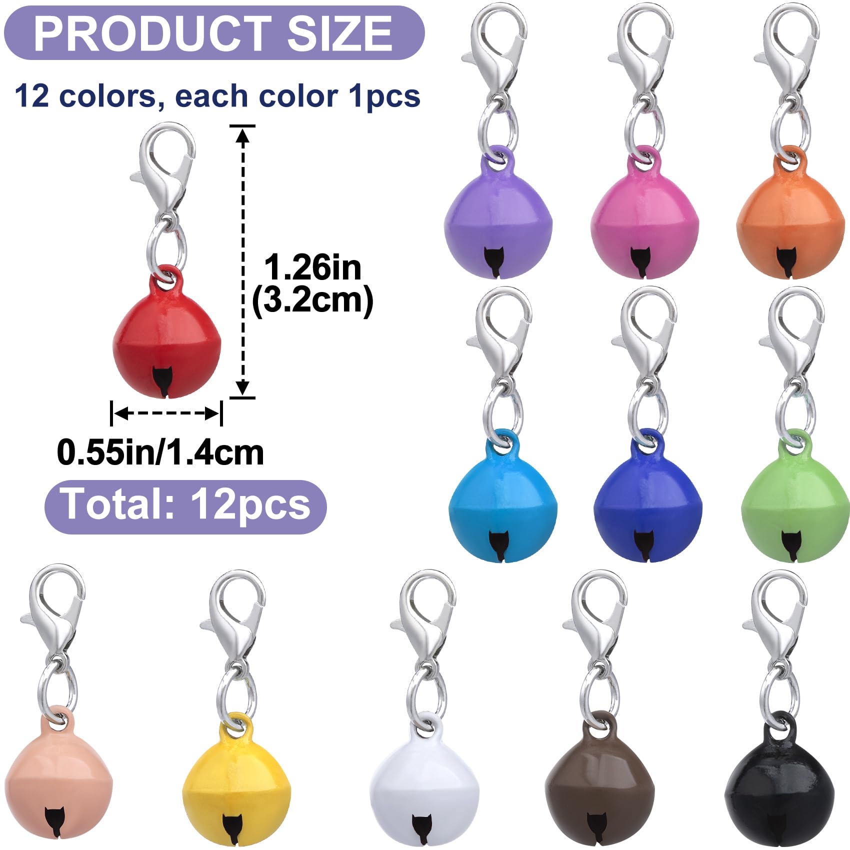 Smallcat 12 Pcs Pet Bells For Cat Dog, Multicolor Round Bell For Dog Collar, Metal Dog Collar Bell, Cat Bells With Loud Crisp Fo