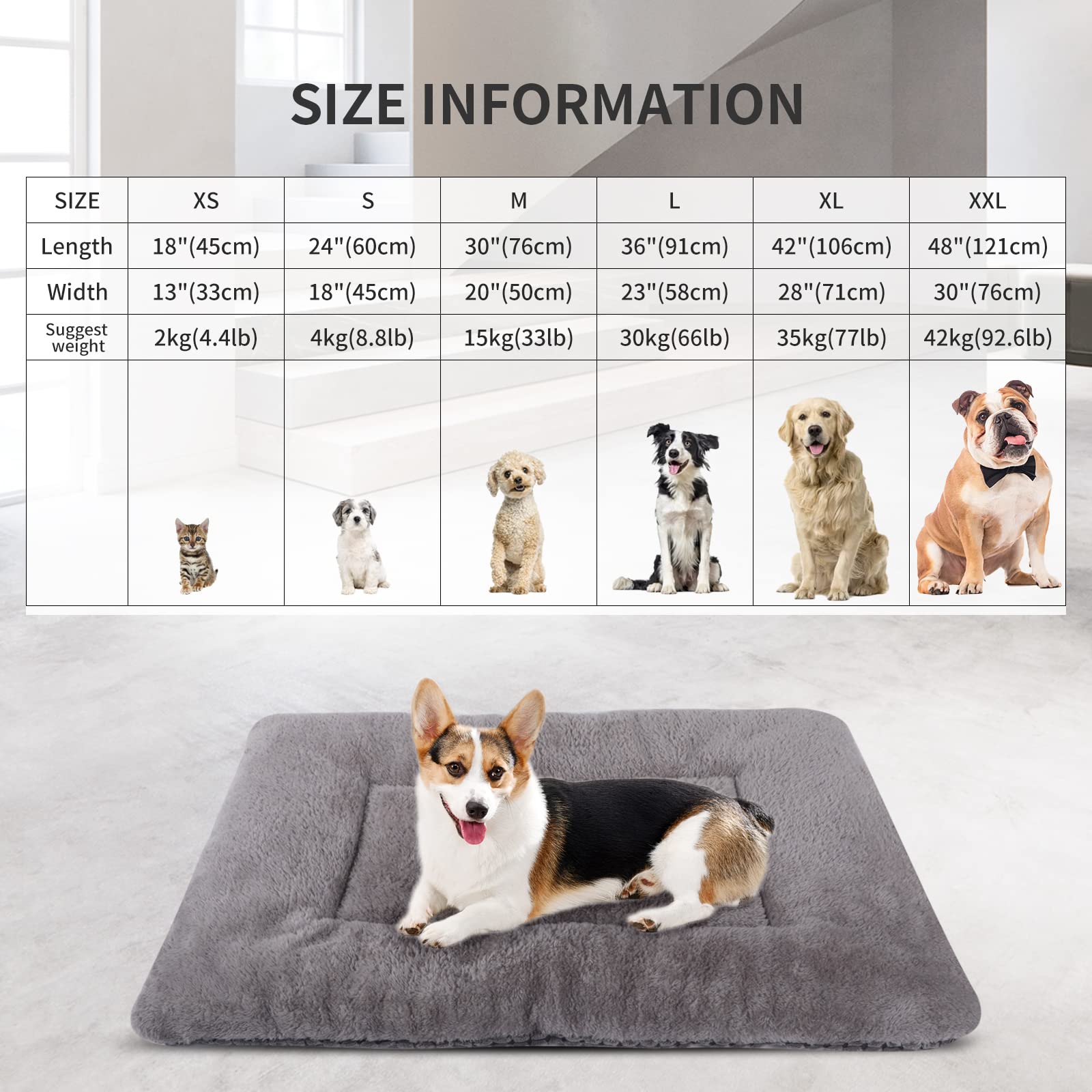 Vetasac Dog Bed Mat, Soft And Warm Pet Cushion, Dual Purpose Washable Mattress Bed For Small Medium Large Dog And Cat Sleeping Xb004 (24'X18', Light Grey)