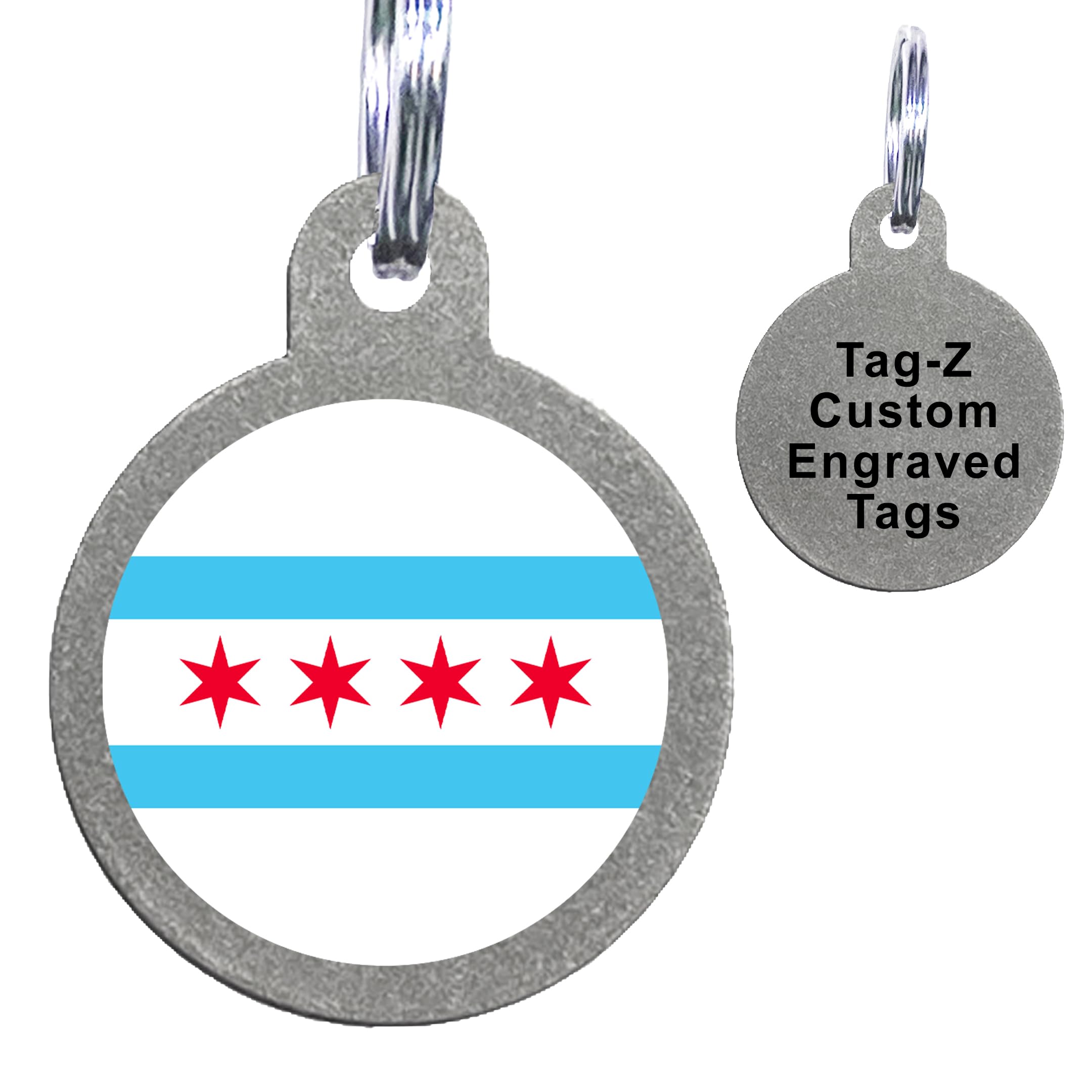 Chicago Flag Pet Id Tag, Custom Printed And Laser Engraved Circle Shape