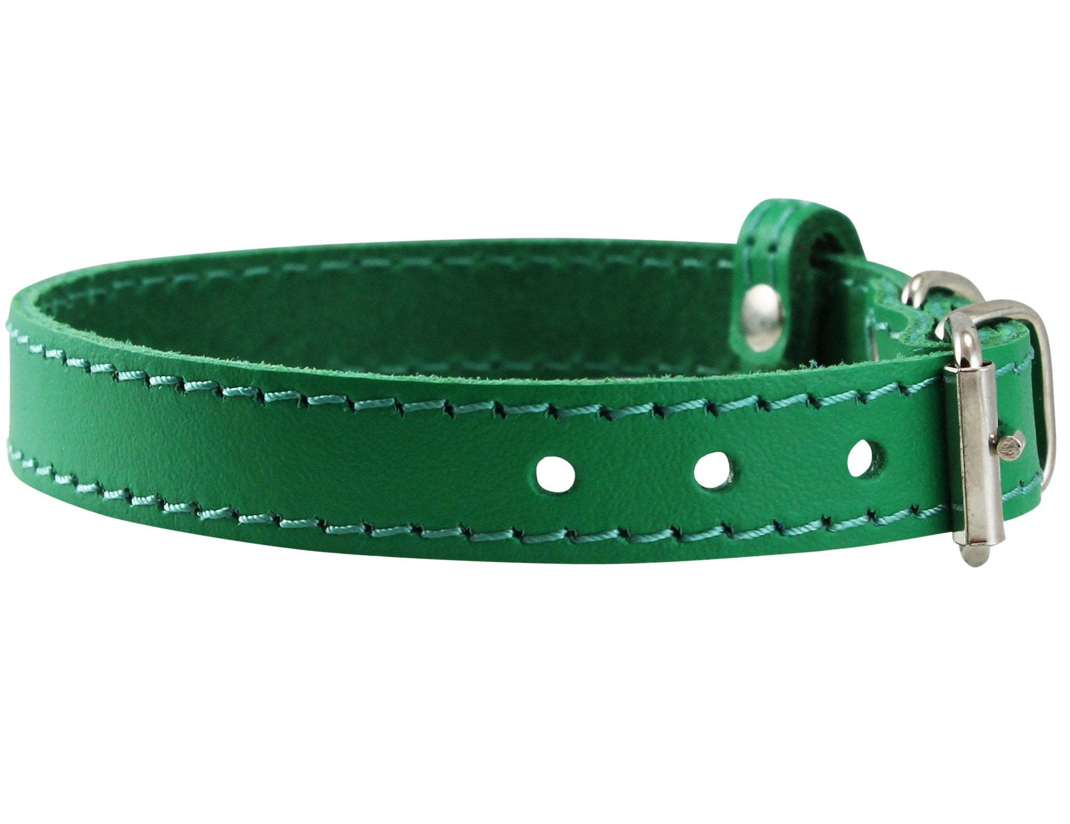 Genuine Leather Dog Collar For Smalles Dogs And Puppies 3 Sizes Green (Neck: 9.25'-11'; 1/2' Wide)