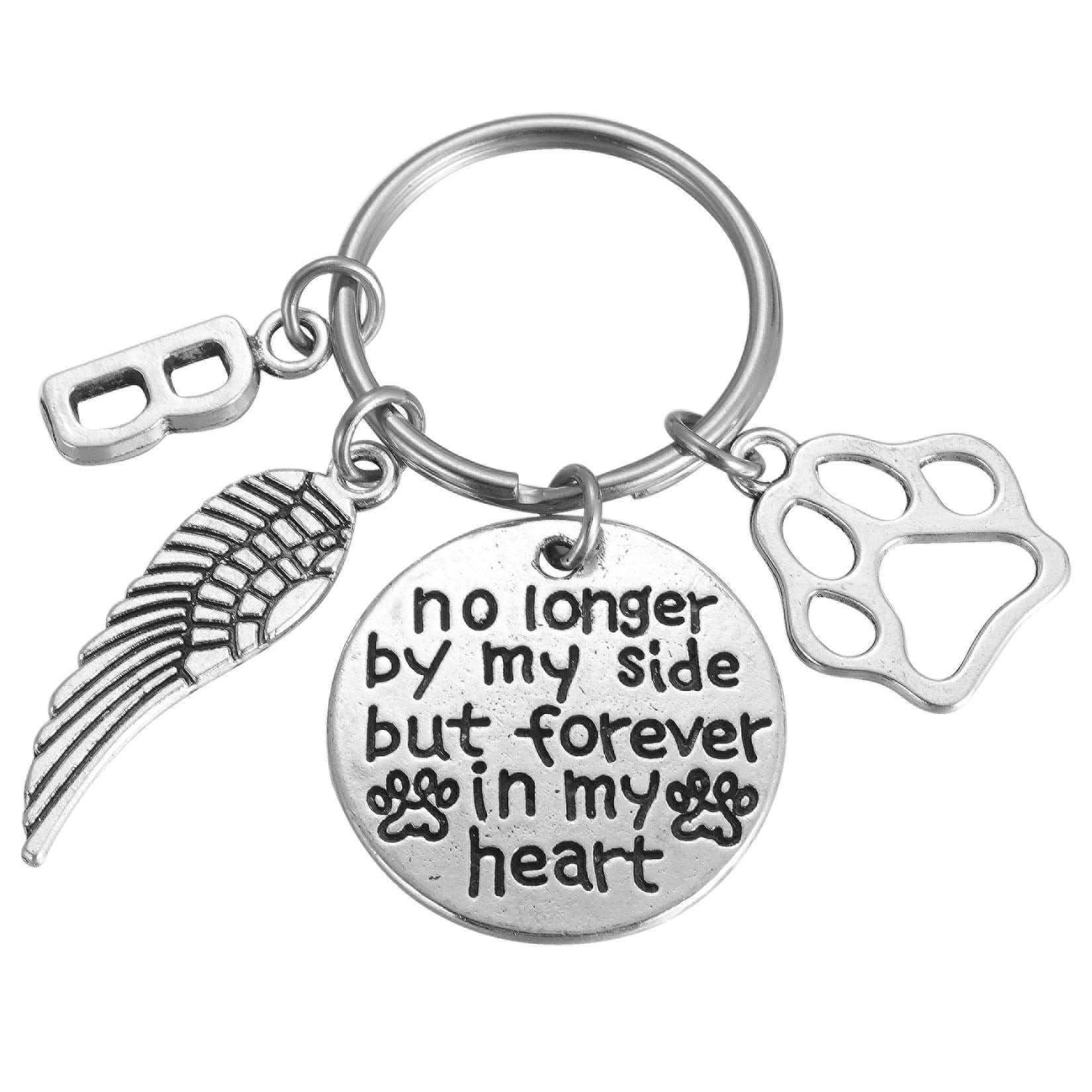 Dog And Cat Memorial Keychain Initial B Paw Prints Sympathy Keyring For Pet Loss Remembrance Gift For A Grieving Pet Owner Little Keepsake For Doggy Puppy Kitty