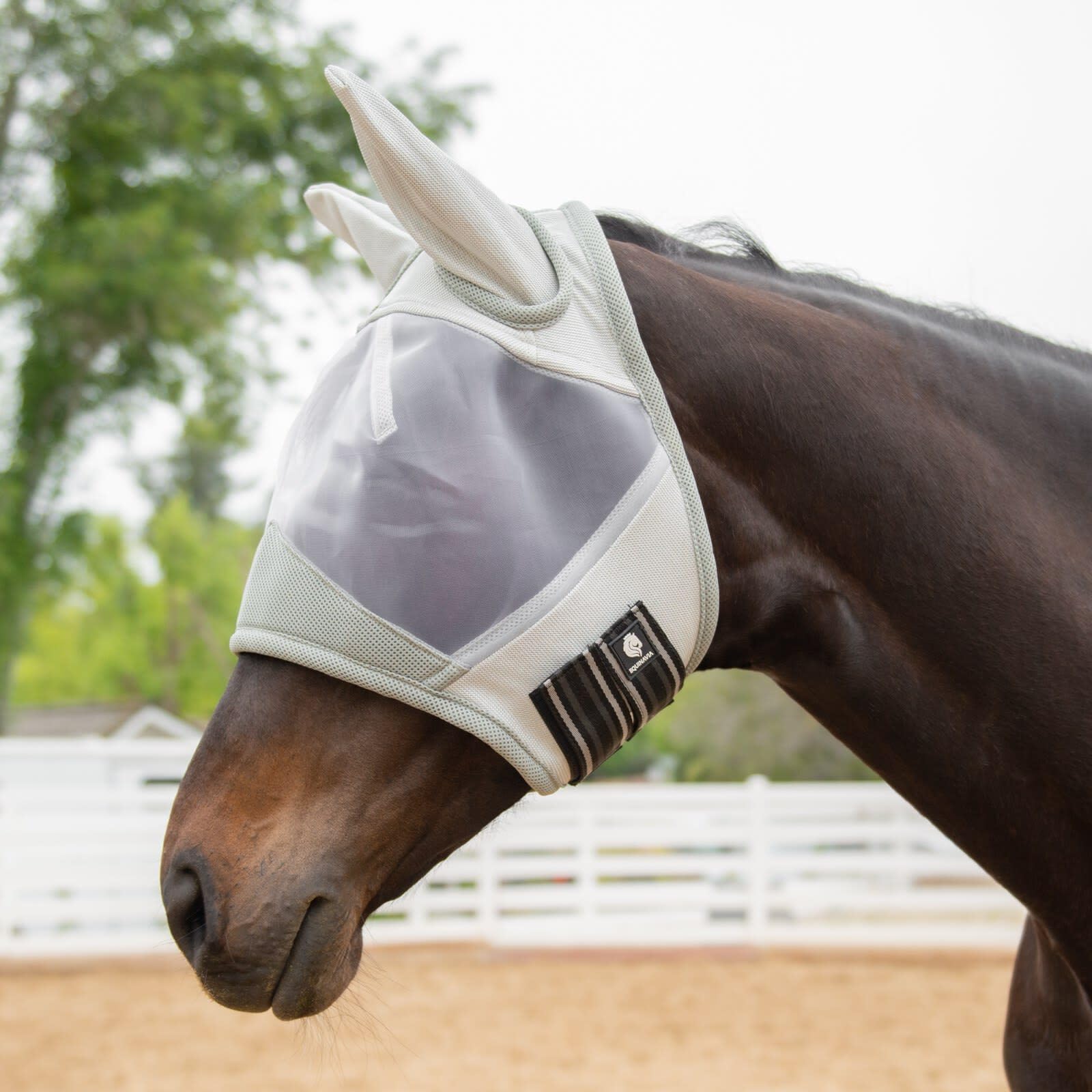 Equinavia Algard Soft Mesh Horse Fly Mask with Ear Protection and 45 SPF Rating | No Eye Irritation & UV Protection - Silver - P