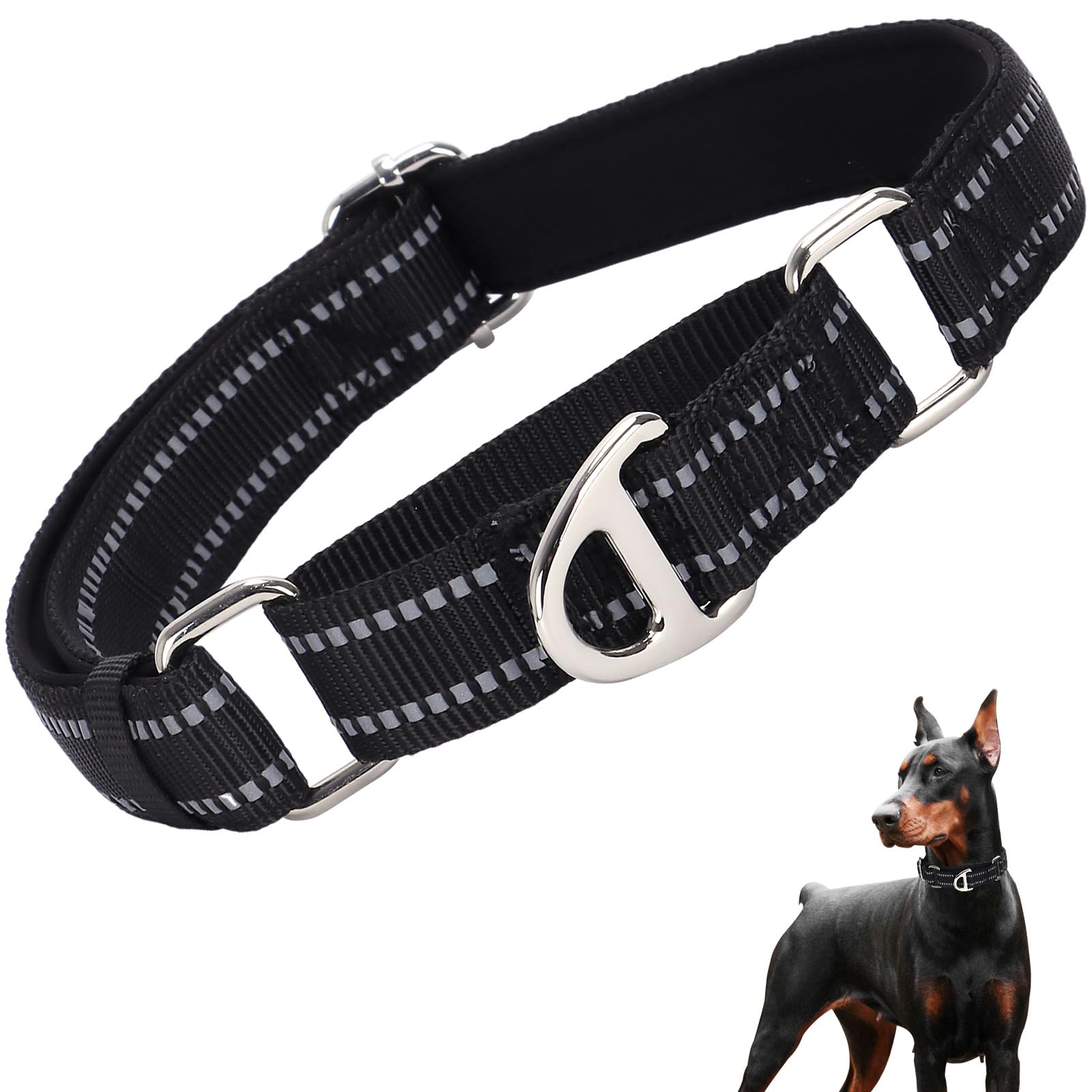 Martingale Collar For Dogs, No Pull Choke Collar With Reflective Nylon - Padded Comfort &- Adjustable Safe Dog Collar No Buckle 