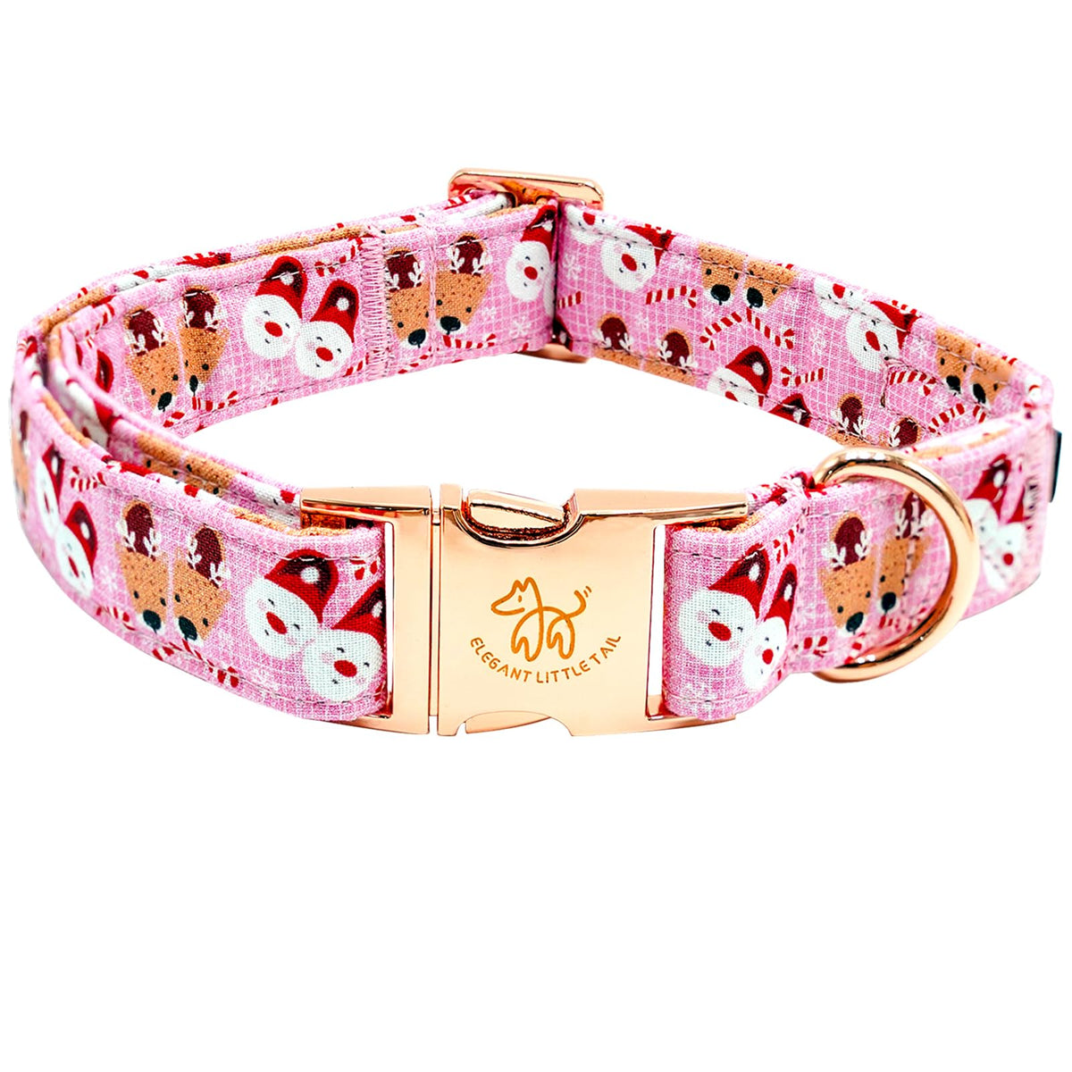 Elegant Little Tail Christmas Dog Collar, Pink Deer Print Pet Collar Dog Durable Cute Dog Collars Winter Holiday Male Or Female 