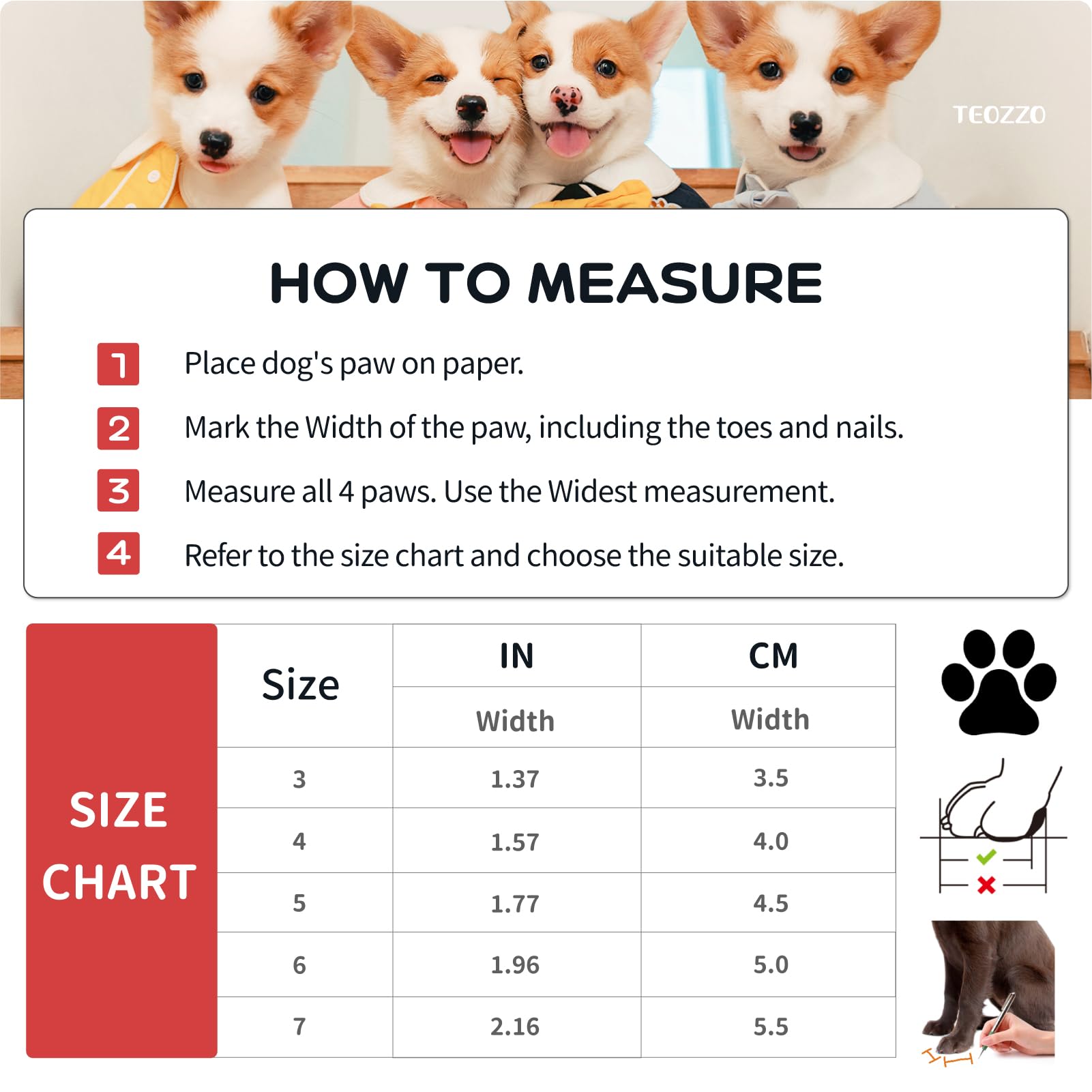 Teozzo Dog Snow Boots Dog Boots For Small Medium Size Dogs Booties Paw Protector Warm Dog Shoes For Puppies 4Pcs Black & Red Siz