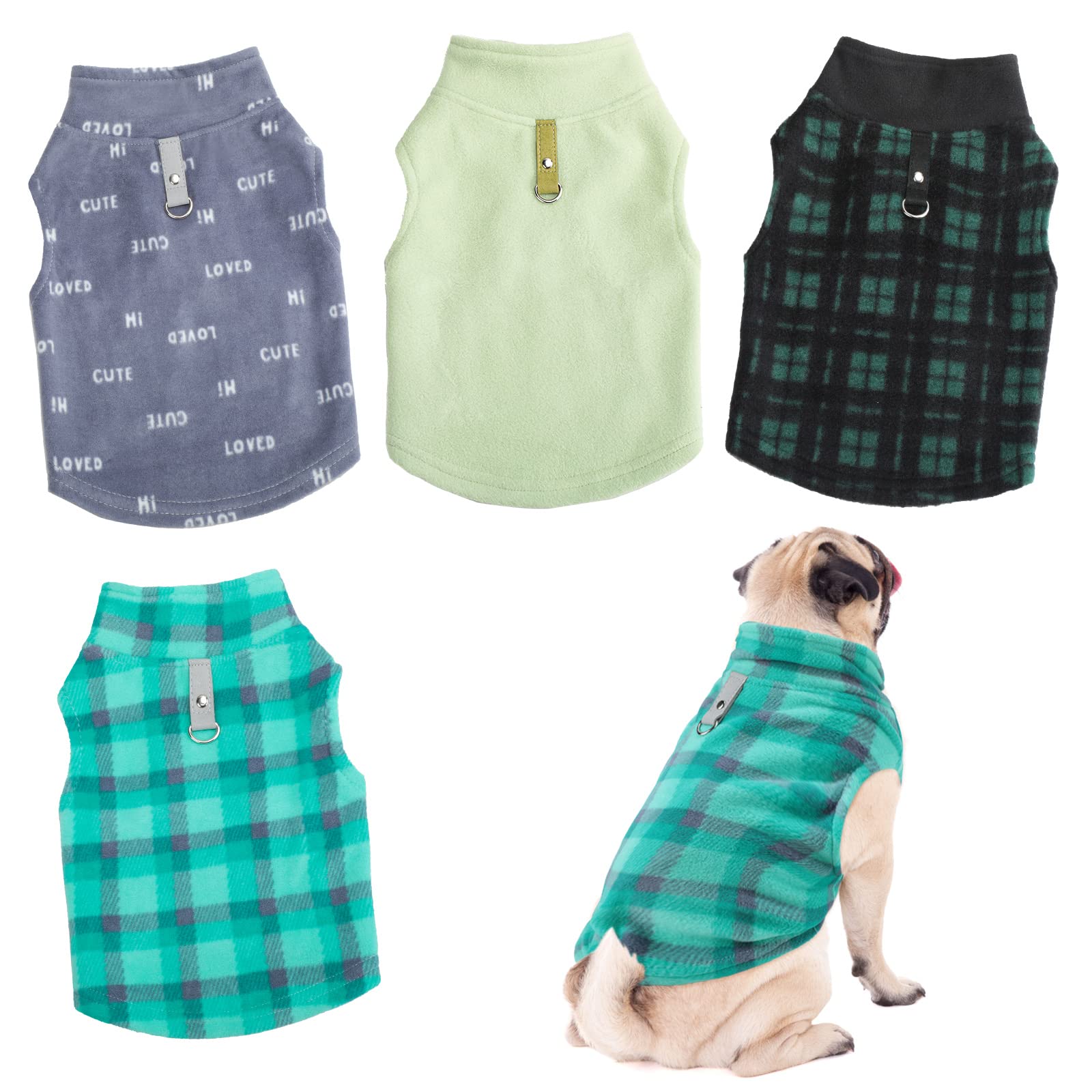 Weewooday 4 Pieces Winter Fabric Dog Sweater with Leash Ring Fleece Vest Dog Pullover Jacket Warm Pet Dog Clothes for Puppy Smal