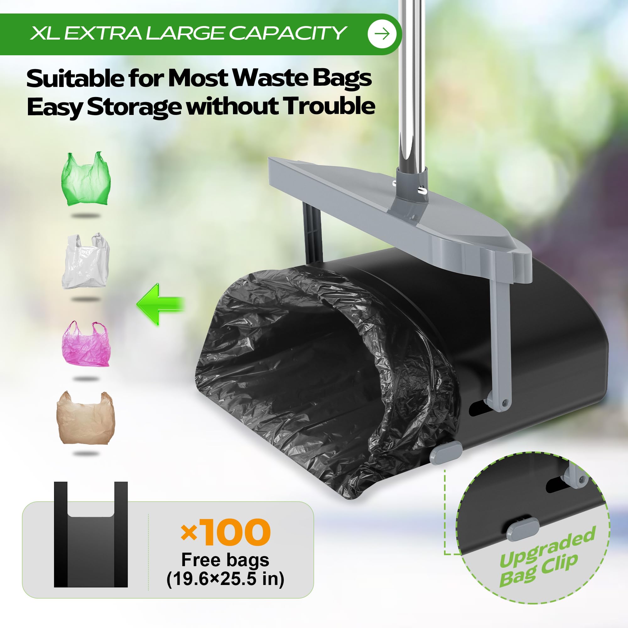 UPSKY Dog Pooper Scooper Swivel Bin & Rake Kit with 100 Waste Bags,33.4 '' Stainless Steel Long Handle Heavy Duty Pet Poop Shove