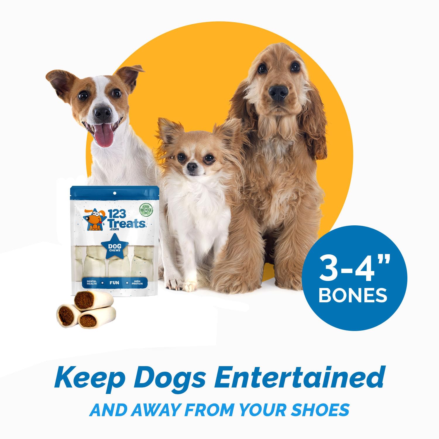 123 Treats, Filled Dog Bones, Peanut Butter Bones for Dogs (3 to 4 Beef Bones - 10 Count) Stuffed Shin Bones, Long Lasting Chews