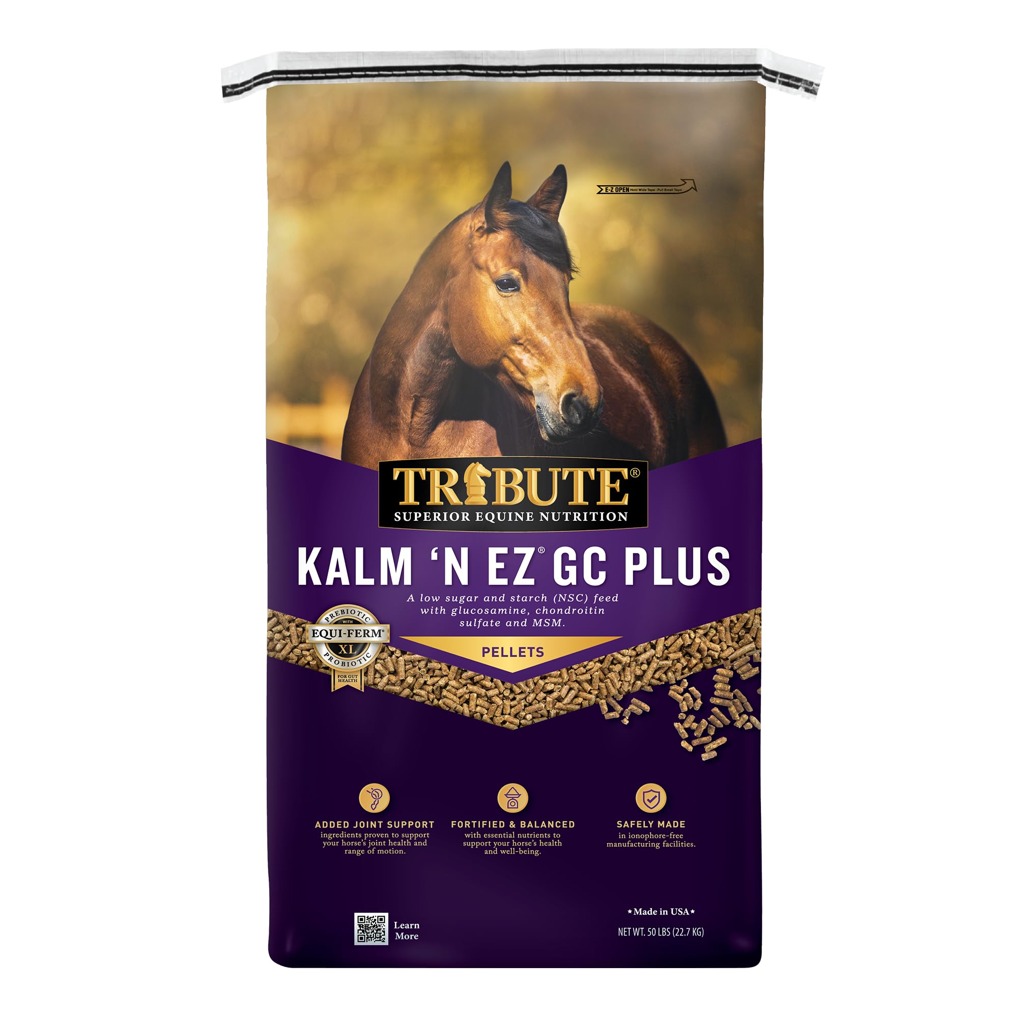 Kalmbach Feeds Tribute Kalm N Ez Gc Plus Pellets for Horse, 50 lb
