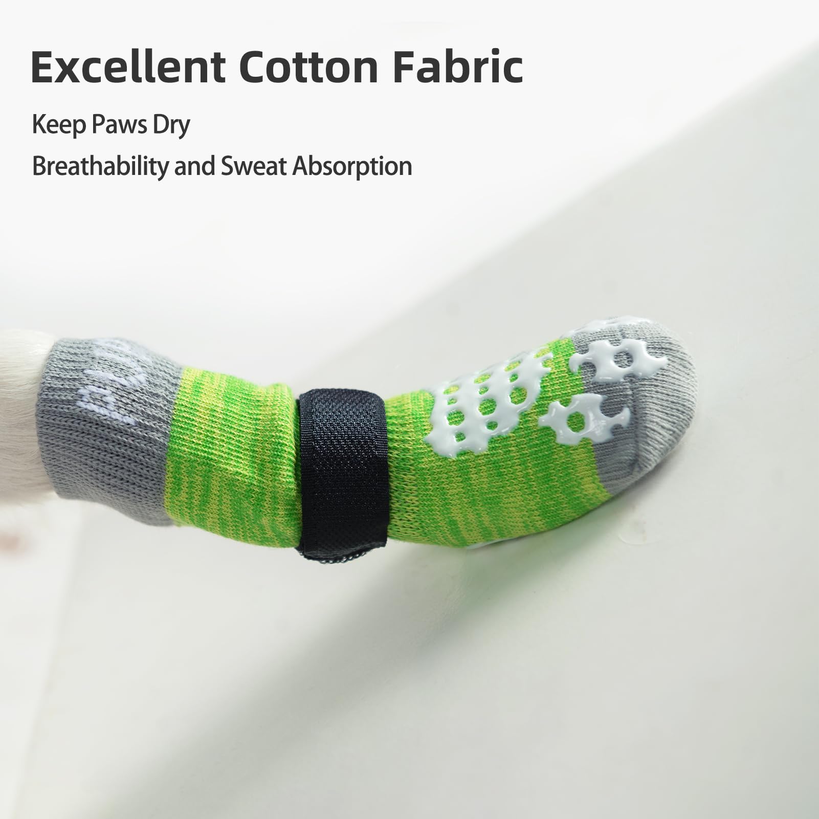 Pupteck Anti-Slip Dog Socks With Double Sides Grips For Small Medium Large Dogs Hardwood Floors Prevents Licking, Dog Shoes For Hot Pavement Traction Control For Senior Dogs, Fluorescent Green, Xs