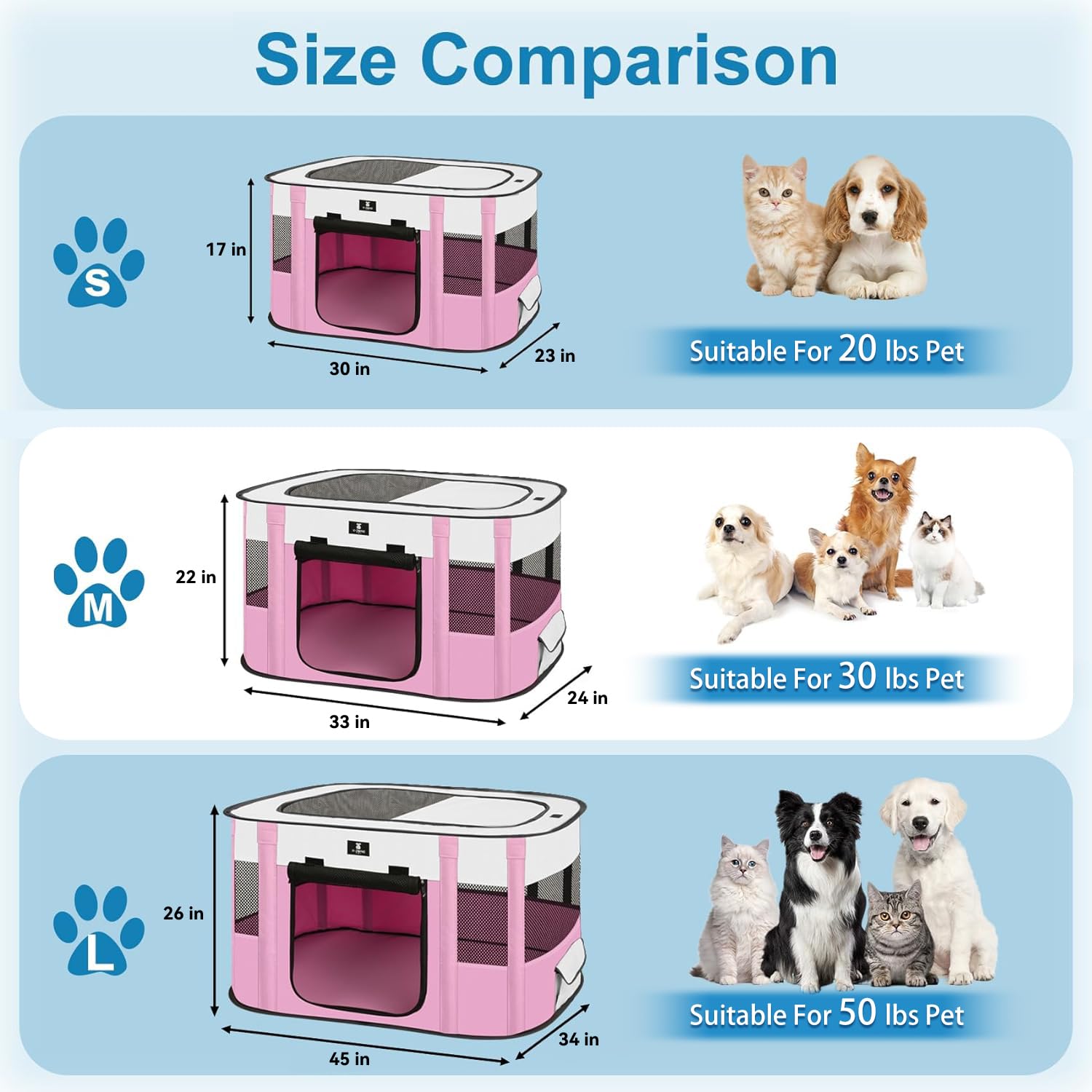 X-ZONE PET Dog Playpen, Puppy Cat Play Pen Portable Foldable Indoor/Outdoor Tent Crate Cage, Portable Pet Crate Small Size Pink