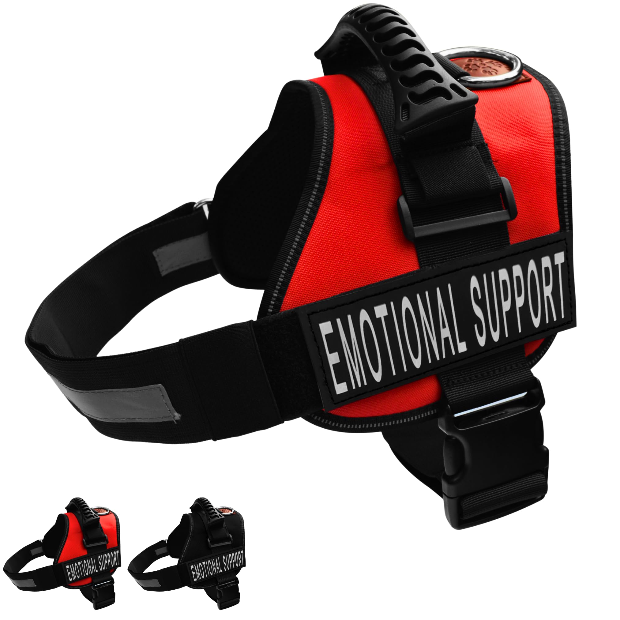 Albcorp Emotional Support Dog Vest - Reflective Harness With Adjustable Straps And 2 Hook And Loop Removable Patches, Woven Polyester & Nylon, Comfy Mesh Padding, Sturdy Handle. Extra Large, Red