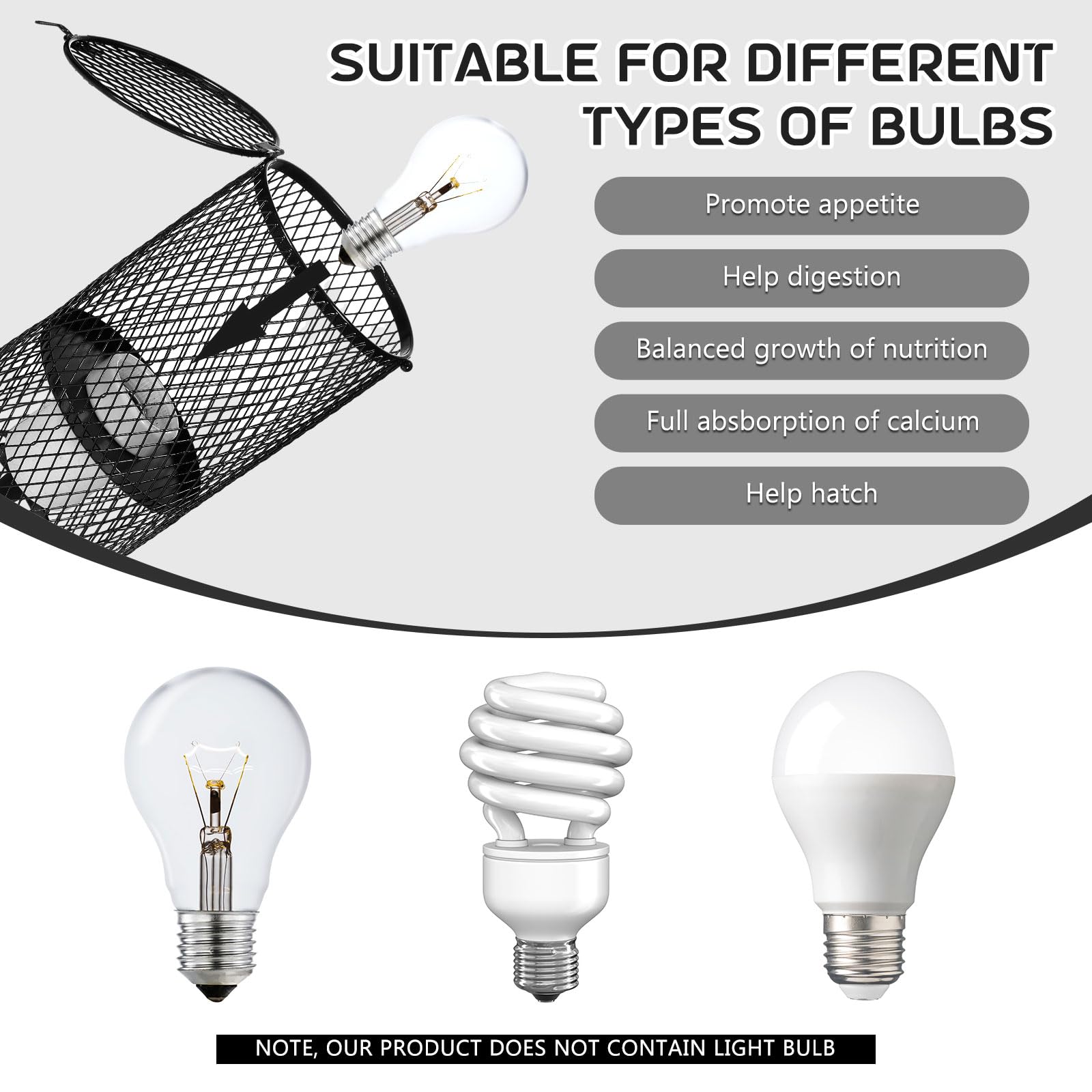 Vihose 4 Pcs Reptile Heat Lamp Guard With 150W Ceramic Heat Emitter Basking Anti Scald Heating Lamp Holder Mesh Cage Reptile Pro