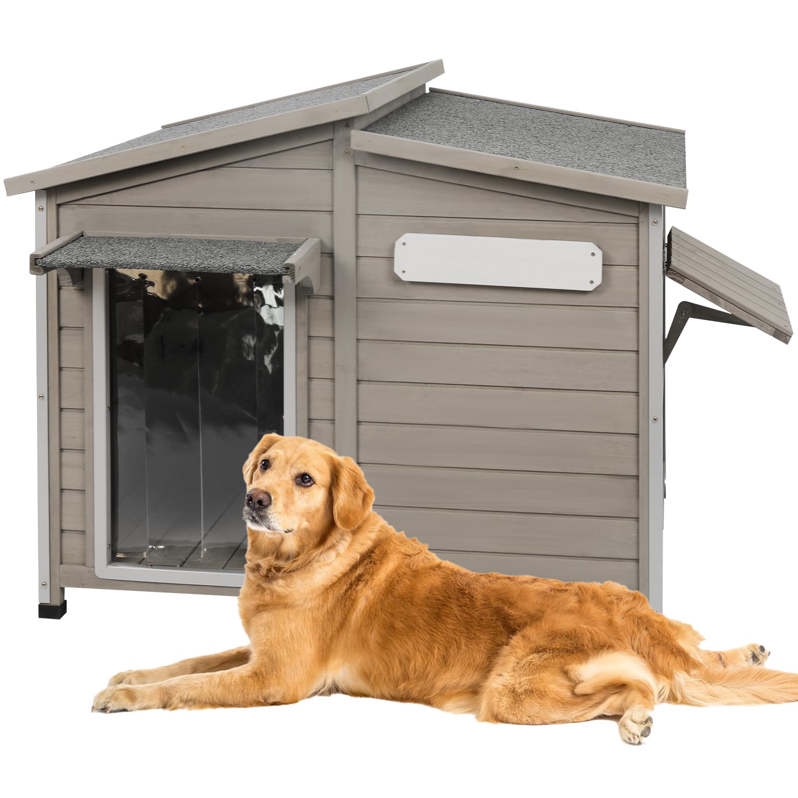 Ketive 43'' L Outdoor Extra Large Dog House With Removable Floor, Raised Feet, Anti-Chewing Iron Frame - Wooden Kennel With Asph