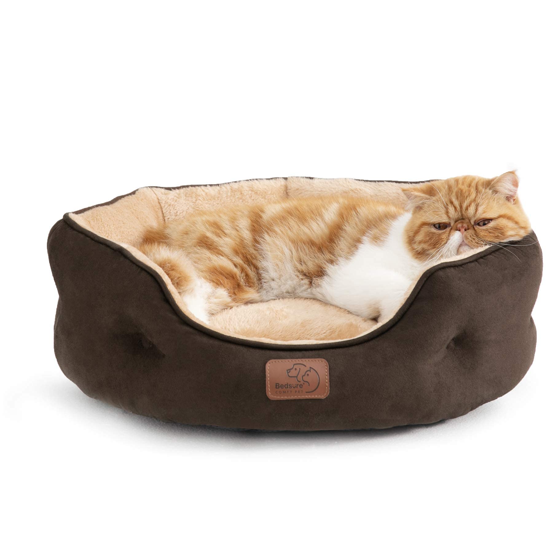 Bedsure Small Dog Bed For Small Dogs Washable - Round Cat Beds For Indoor Cats, Round Pet Bed For Puppy And Kitten With Slip-Resistant Bottom, Brown, 20 Inches