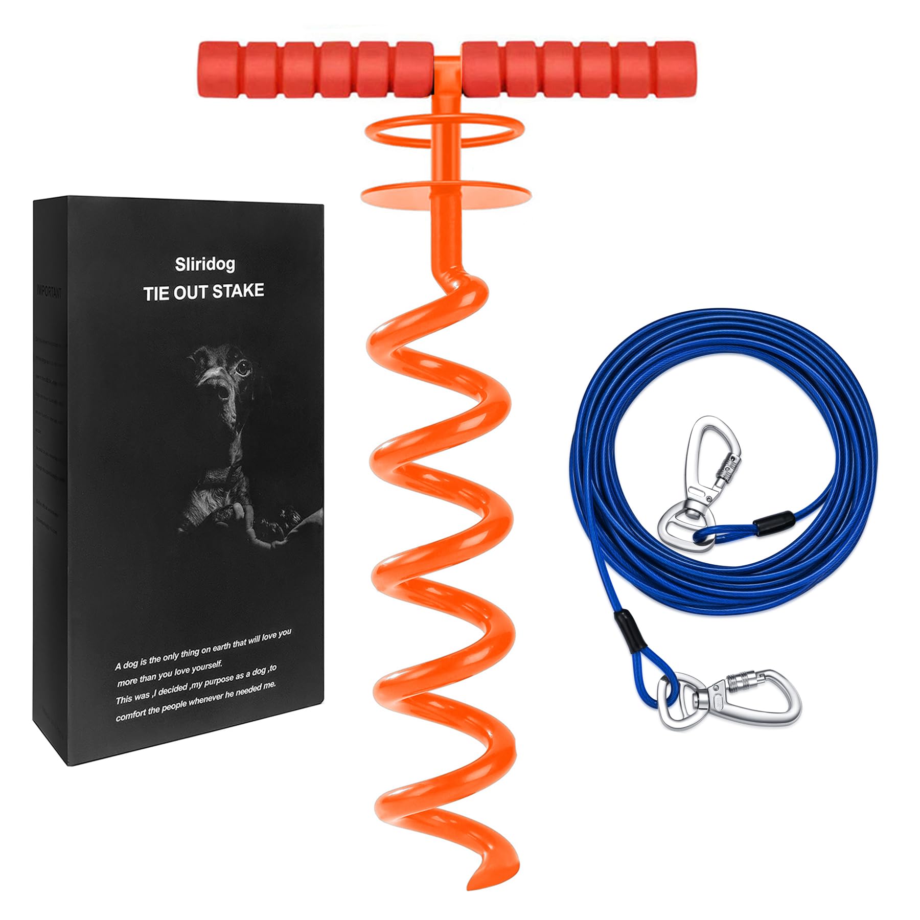 Sliridog Heavy Duty 20Ft Dog Tie Out Cable And Stake For Large Dogs, Dog Tie Out Stake And Cable Anchor For Dogs Up To 200 Lbs,F