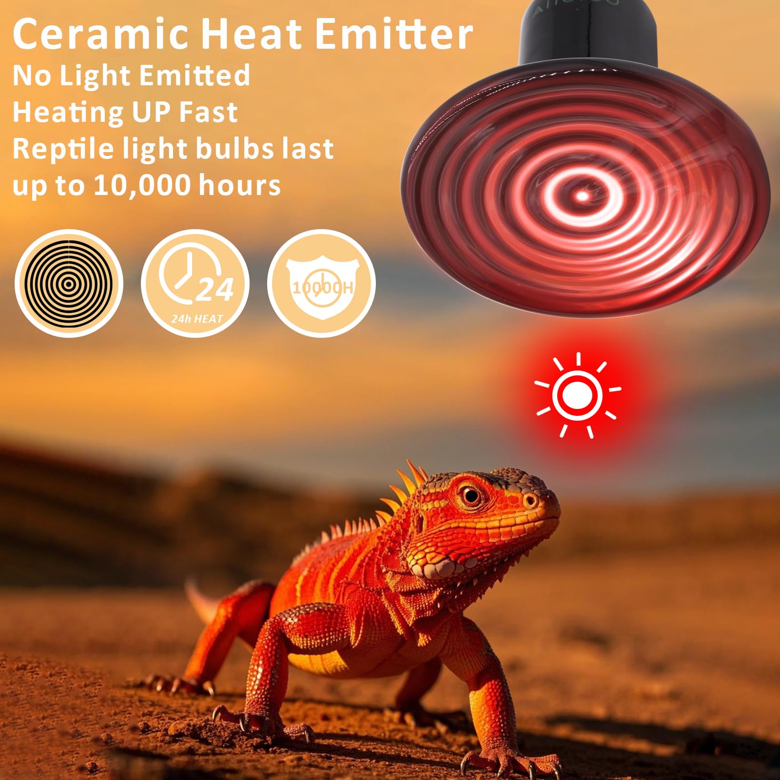 Aiicioo 75W Black Ceramic Heat Emitter 2Pack No Light Heat Bulb For Reptile Emitting Heat Lamp Bulb For Bearded Dragon Lizard To