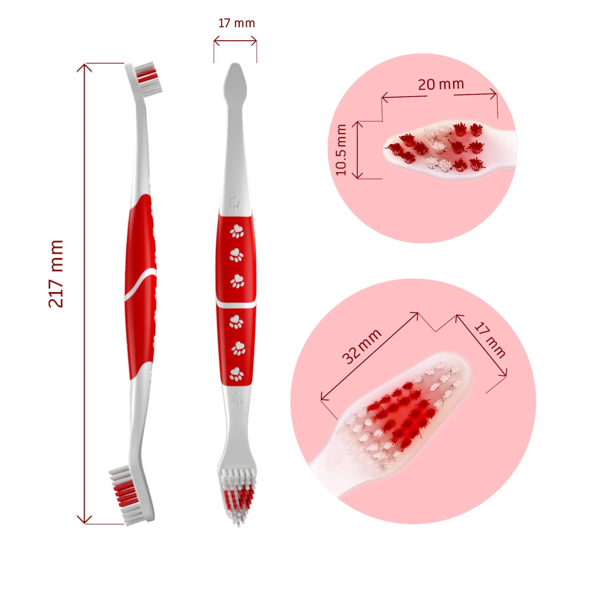 Pet Toothbrush for Dogs, Cats with Soft Bristles - Easy Teeth Cleaning & Dental Care, Non Slip Dual Head Dog Toothbrush (Pack of