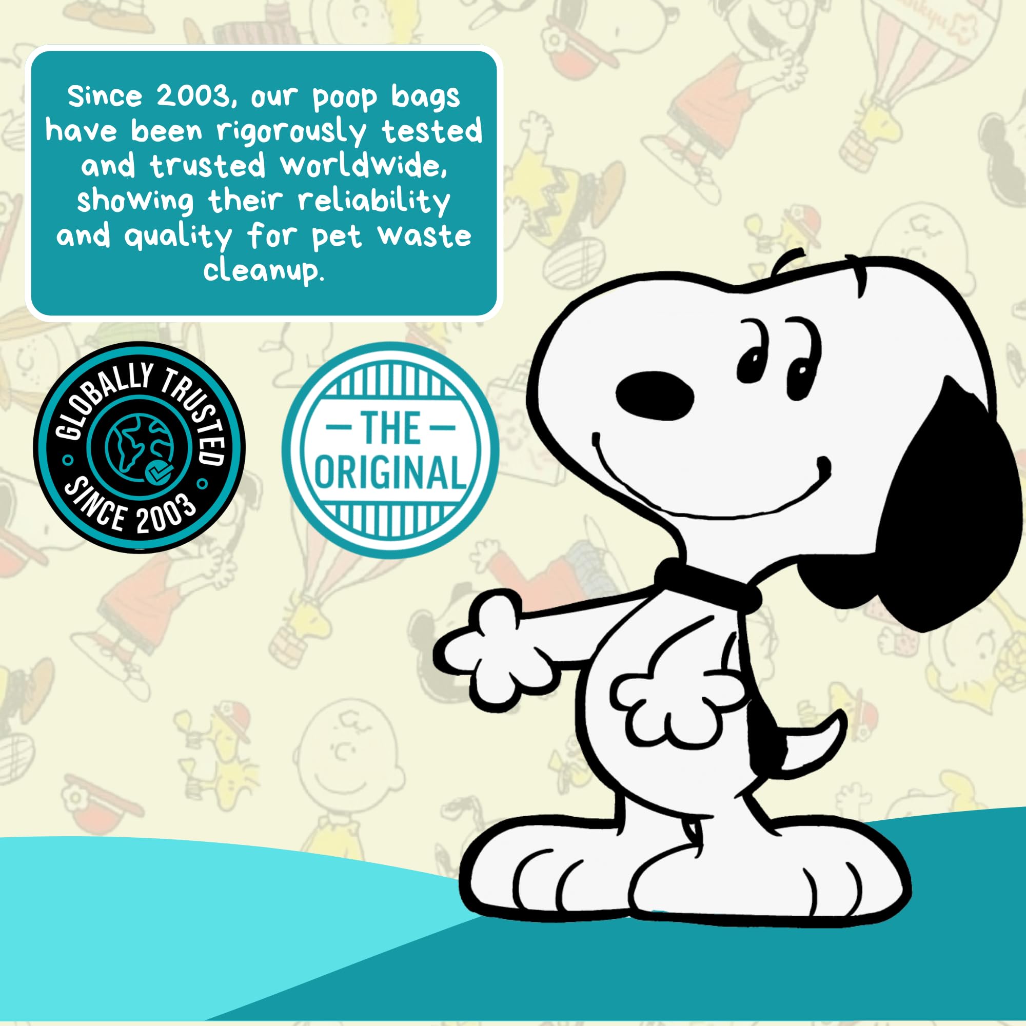 The Original Poop Bags USDA Biobased Pet Waste Bags - Peanuts Characters - Durable, Leak Resistant, 360 Count, BLK/GREEN