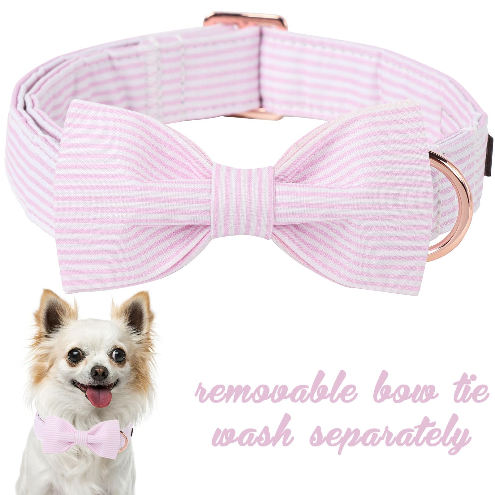 Unique Style Paws Spring Pink Dog Collar With Bow Pet Gift Adjustable Soft And Comfy Bowtie Collars For Small Medium Large Dogs