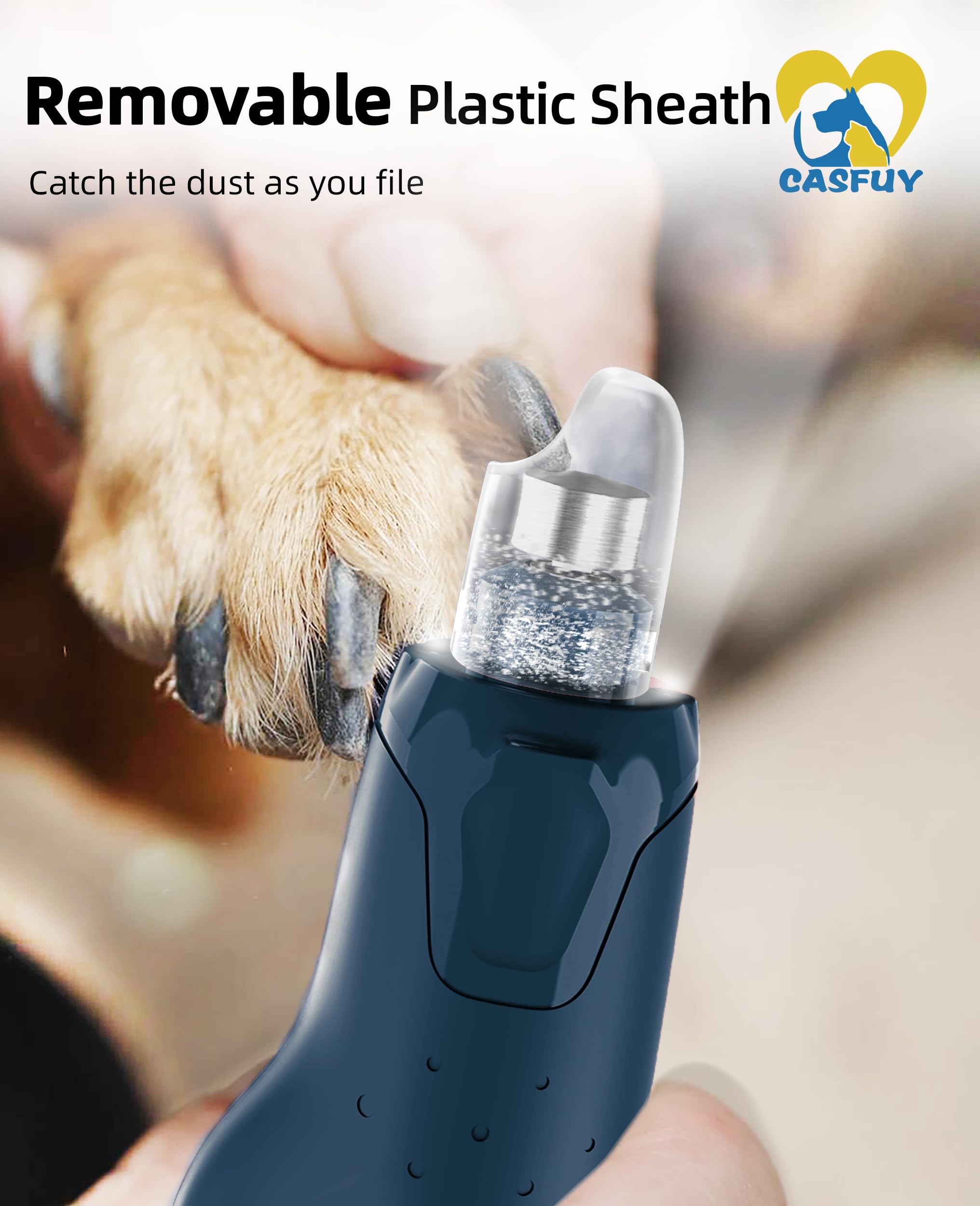 Casfuy Dog Nail Grinder Quiet - (45Db) 6-Speed Pet Nail Grinder With 2 Led Lights For Large Medium Small Puppy Dogs/Cats, Professional 3 Ports Rechargeable Electric Dog Nail Trimmer With Dust Cap