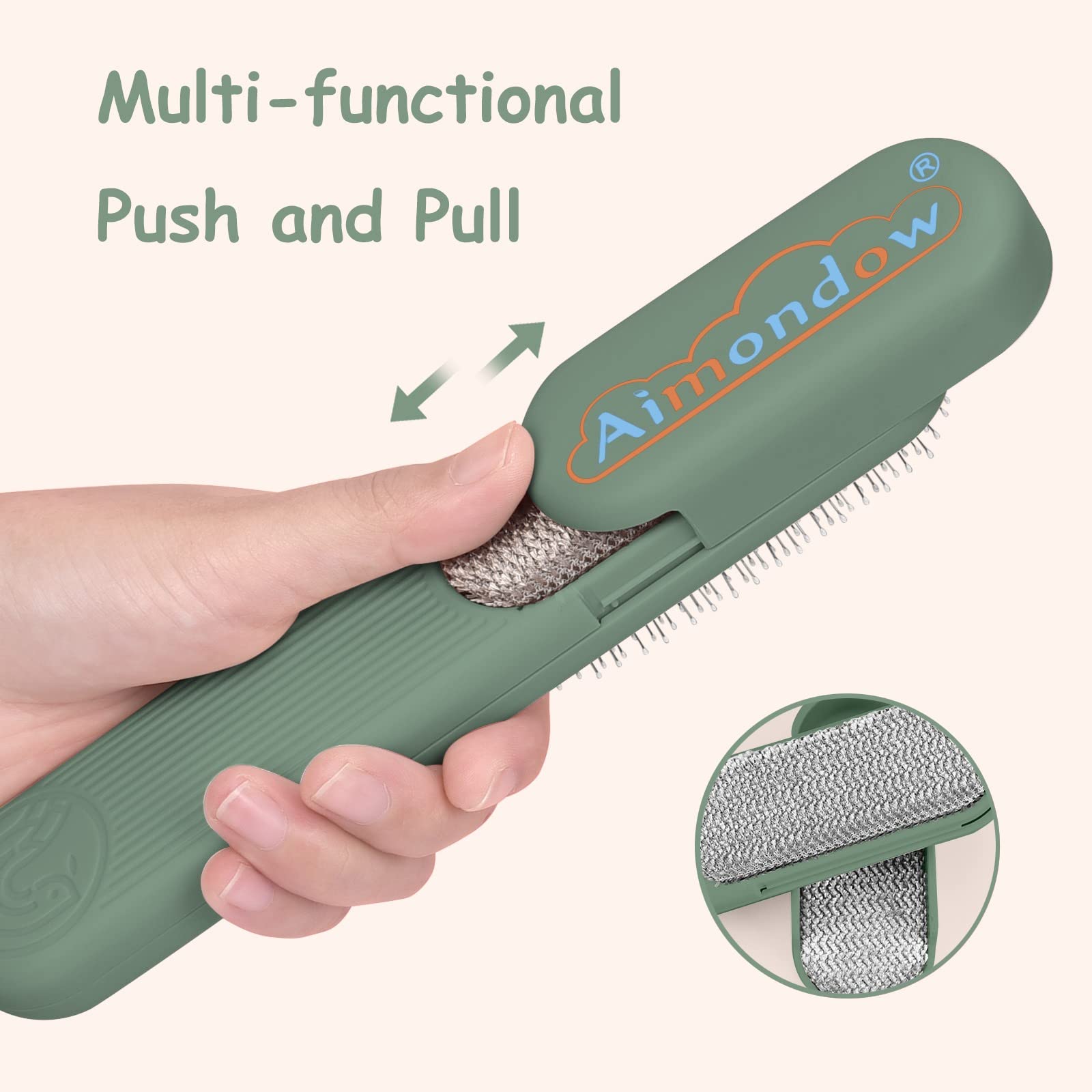 Aimondow Dog Hair Remover Brush, Cat Grooming Brush For Long And Short Hair Dogs Cats, Self Cleaning Shedding Brush For Massage, Removes Puppy Loose Undercoat Mats Tangled Hair (Green)