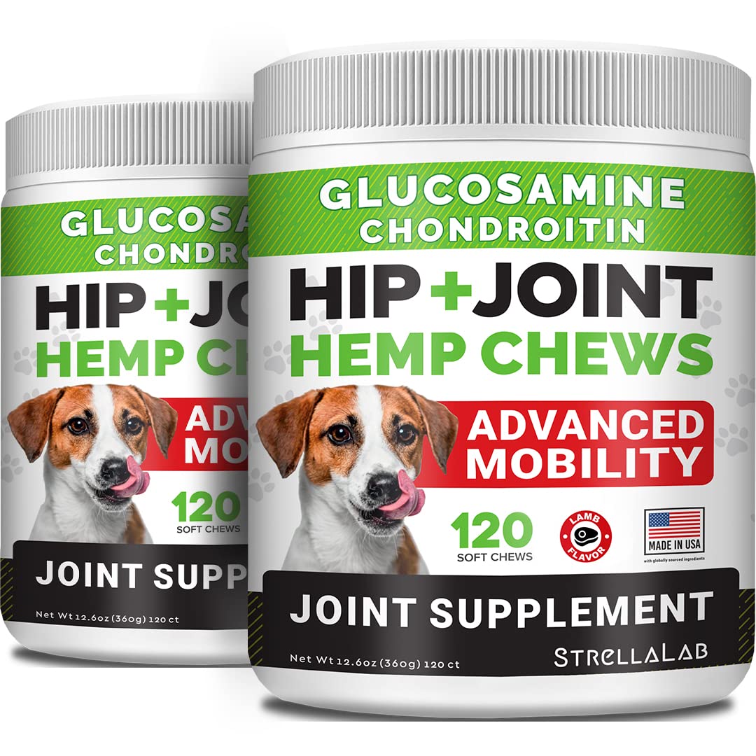 Large Breed Hemp + Glucosamine Dog Joint Supplement - Hemp Chews For Dogs Hip Joint Pain Relief - Omega 3, Chondroitin, Msm - Ad