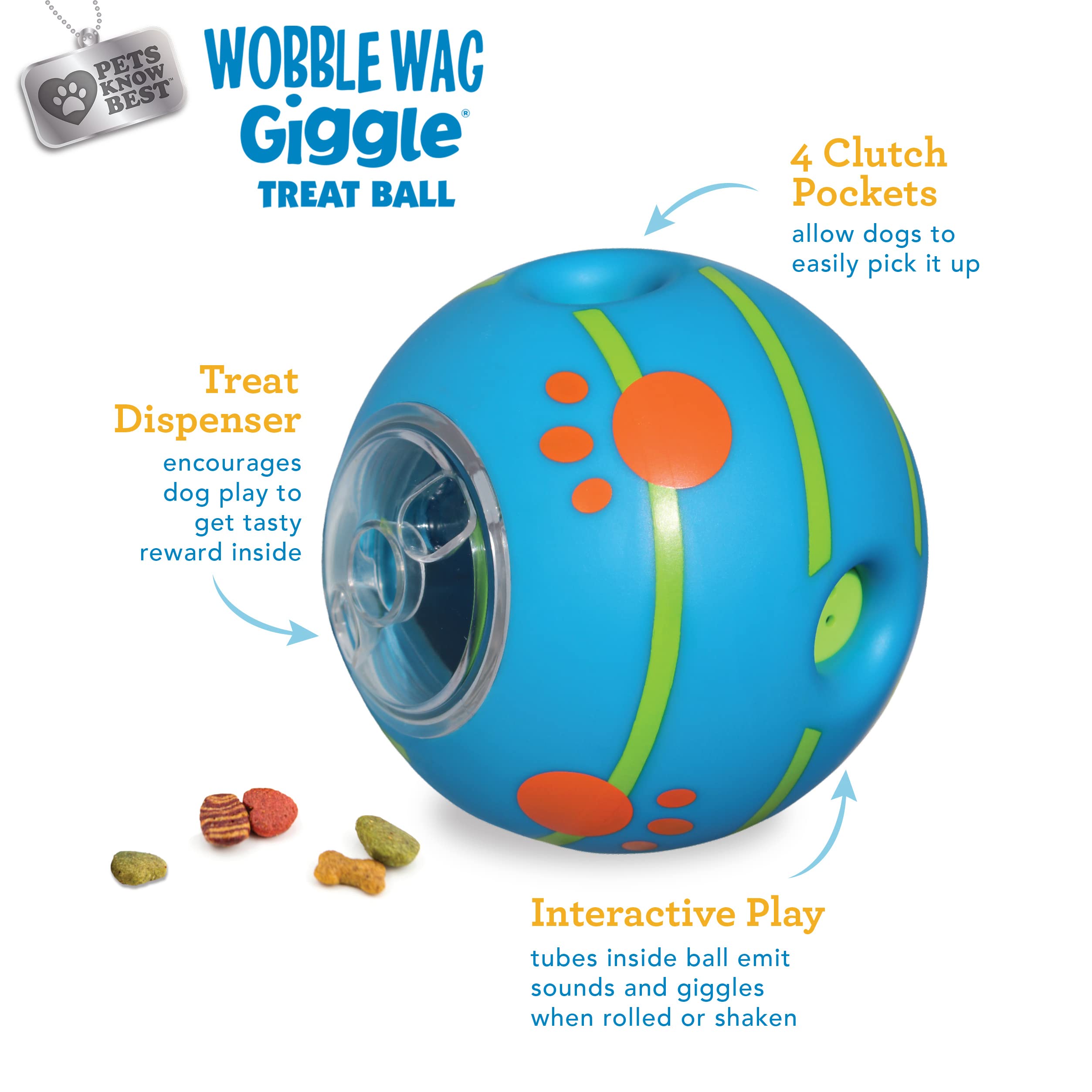 Wobble Wag Giggle Treat Ball- Interactive Dog Toy & Treat Dispenser, Fun Giggle Sounds When Rolled or Shaken, Great for Dogs Pet