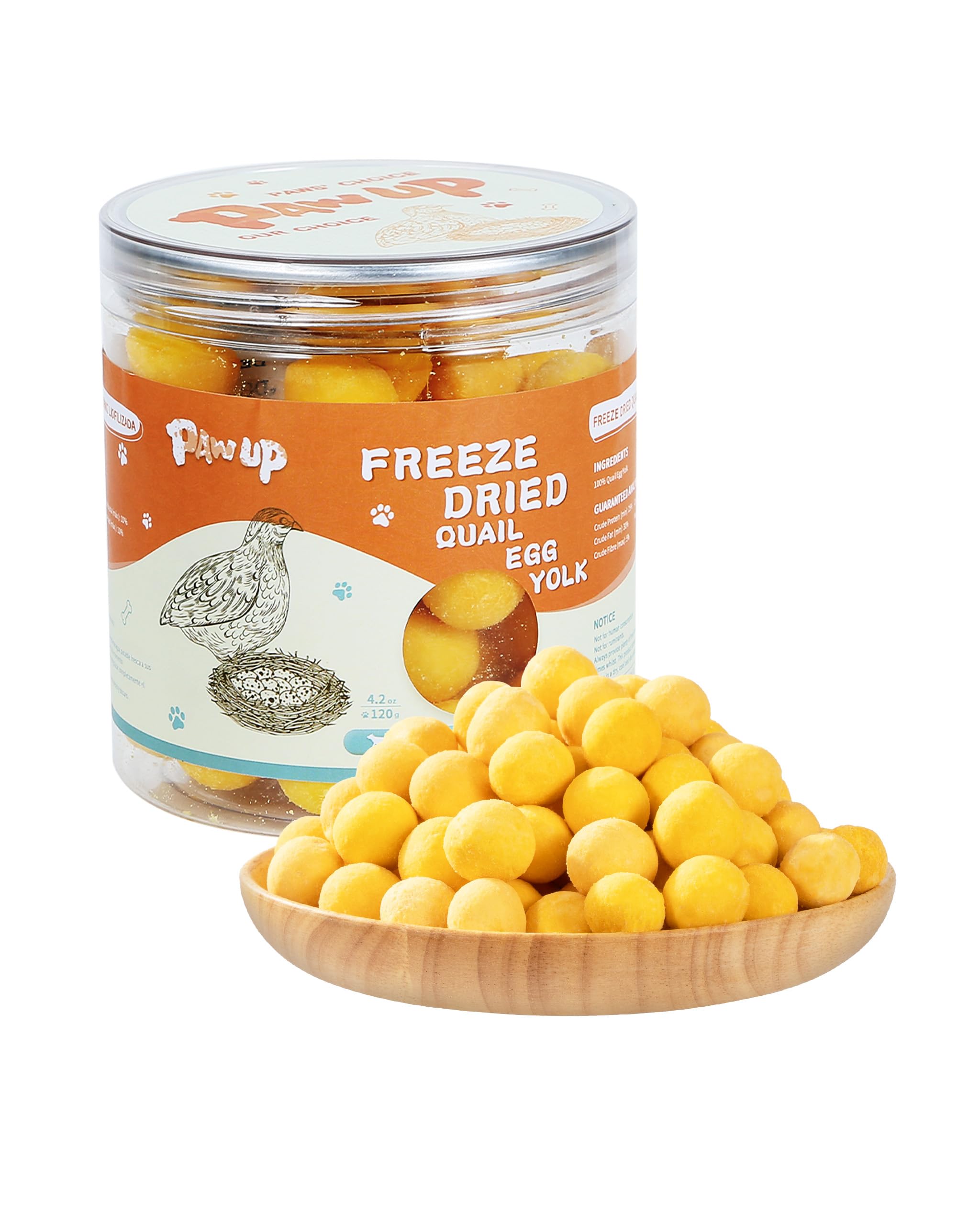 PAWUP Freeze Dried Quail Egg Yolk Pet Treats, Freeze-Dried Pet Food for Dogs, Cats, Pure Fresh Ingredient, 4.2 oz, Rawhide Free,