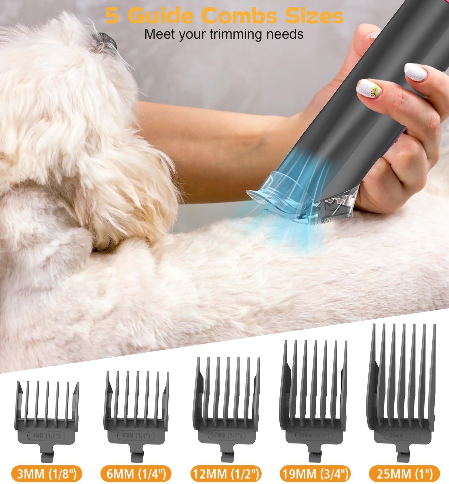 Likjhbn 5 In 1 Dog Grooming Vacuum Kit, Dog Hair Vacuum & Dryer For Pets Shedding Grooming With Dual Motors, 3 Suction & 3 Dryer