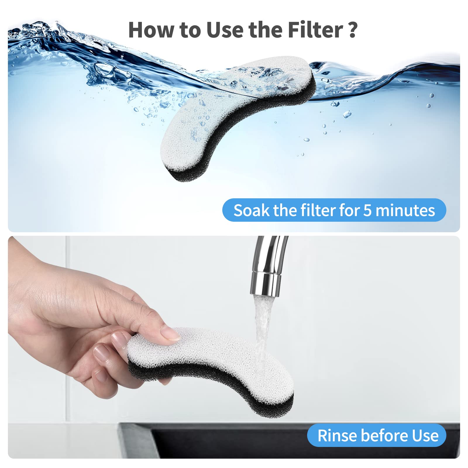 Cat Water Fountain Filters, 16 Pack Pet Fountain Replacement Foam Sponge Pre-Filters Fit For Clear Cat Water Fountain, Dog Water Dispenser