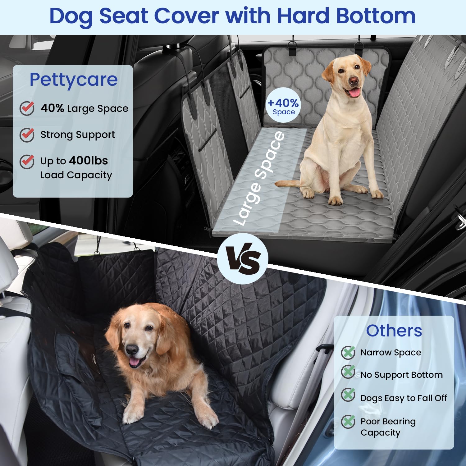 Pettycare Dog Car Seat Cover Heavy Duty Dog Hammock- Scratch-Resistant Bench Protector W/Non-Slip Hard Bottom, Extra Large Backs
