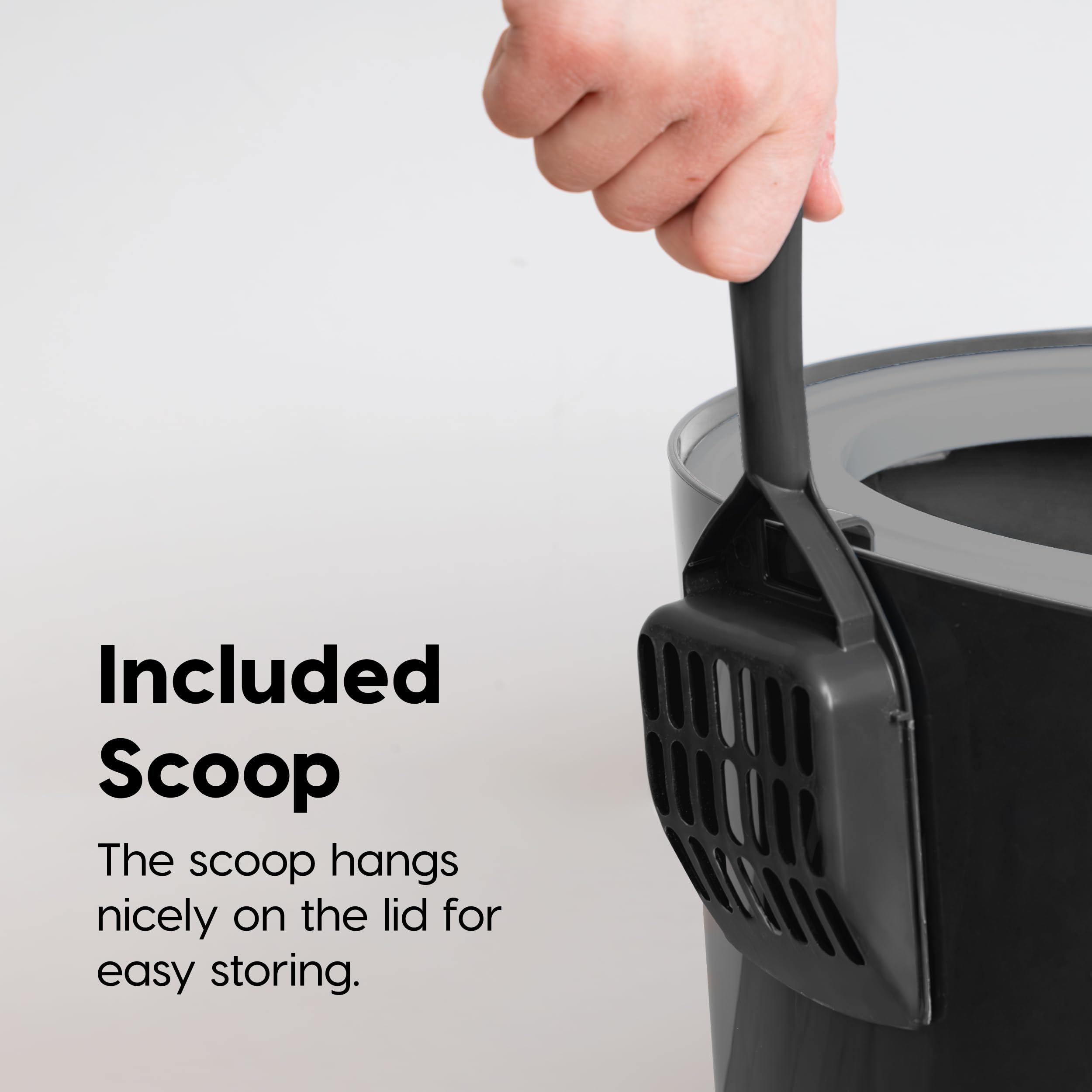 Iris Usa Cat Litter Box, Top Entry Litter Box With Scoop, Stylish Round Cat Litter Box Enclosure, Kitty Litter Box, Black/Gray