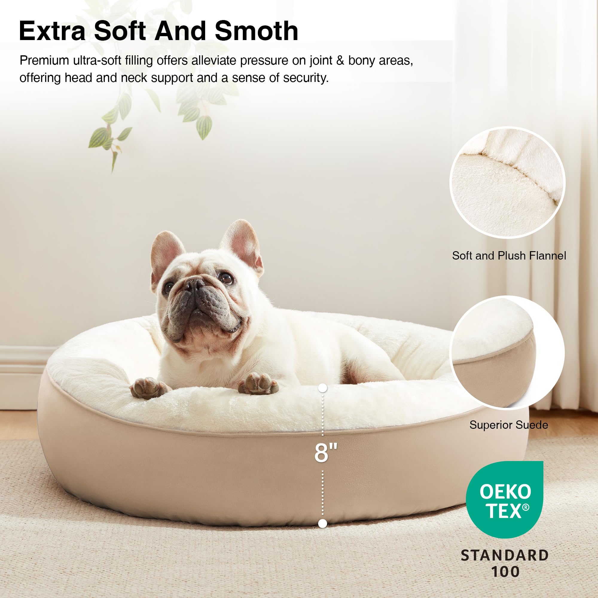 Love'S Cabin Round Donut Cat And Dog Cushion Bed, 25In Pet Bed For Small Or Medium Dogs, Anti-Slip & Water-Resistant Bottom, Soft Durable Fabric Pet Beds, Washable Calming Cat & Dog Bed Camel