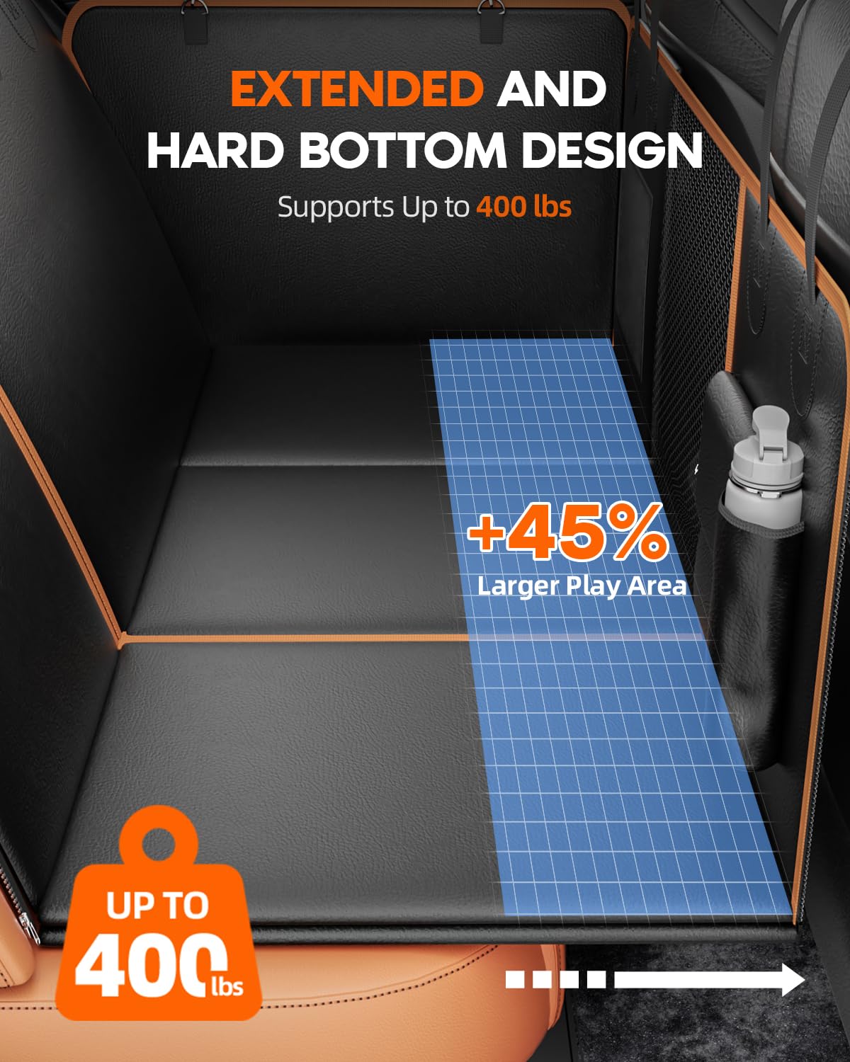 6-In-1 Leather Dog Backseat Extender, Hard Bottom 40/60 Split Waterproof Car Back/Front Seat Cover, Rear Hammock Carseat Protect