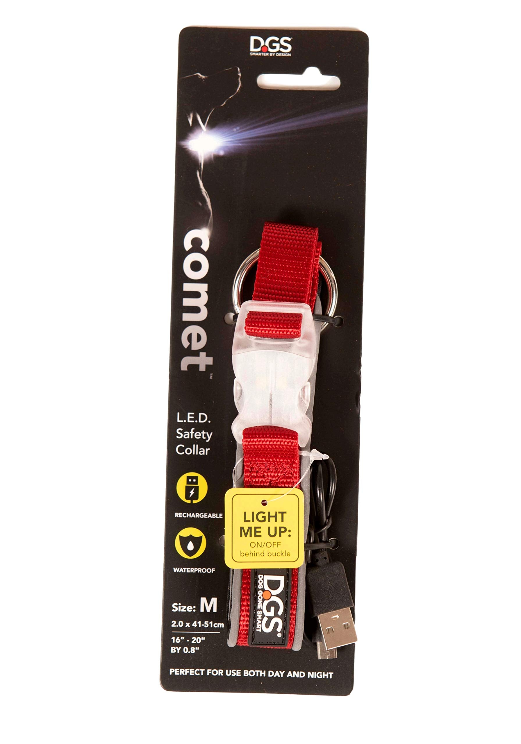 Dog Gone Smart Pet Products Super Bright Led All Day & Night Wear Safety Comet Collar Dogs, Adjustable Breathable Strong Nylon, 
