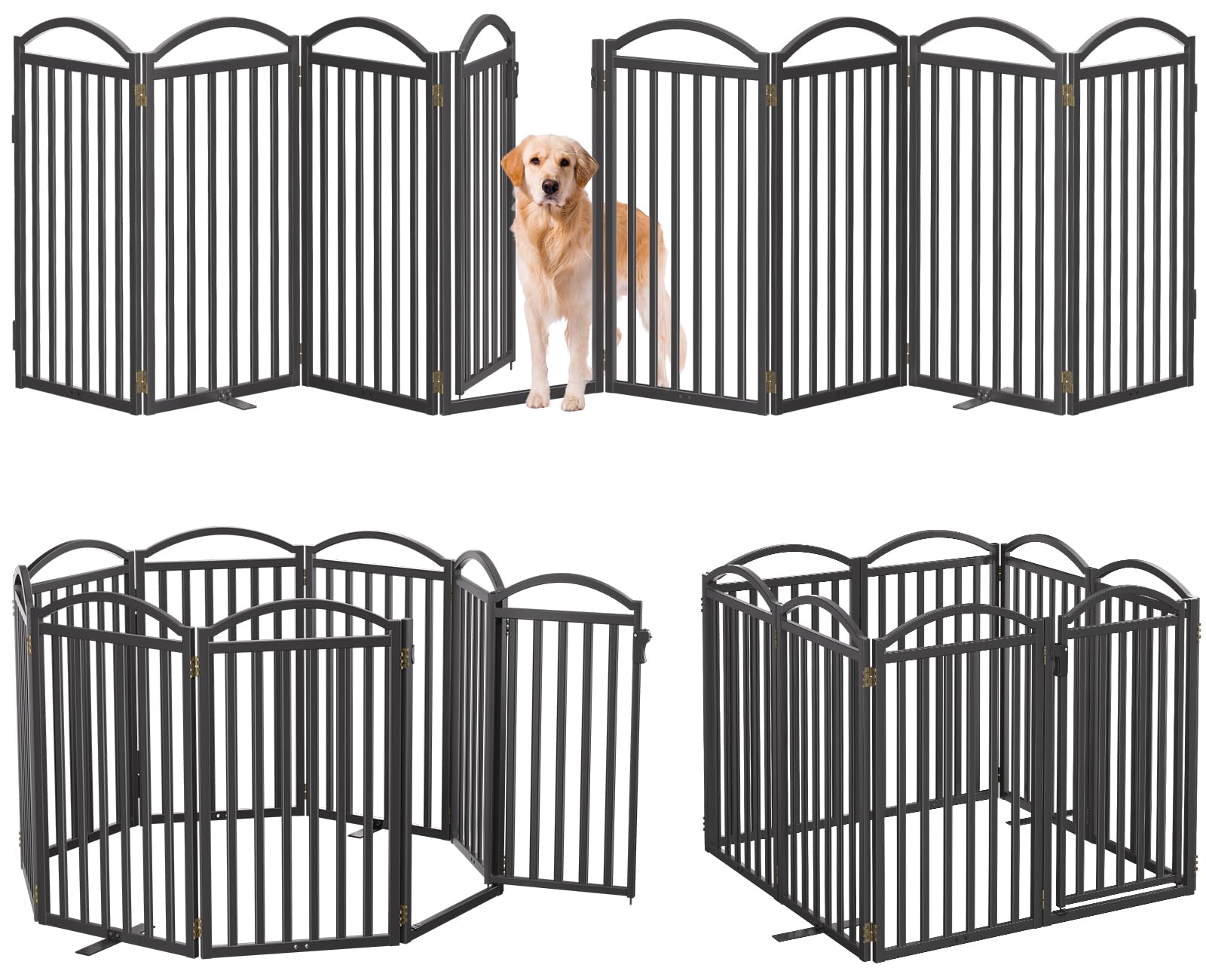 Malier Metal Freestanding Dog Gates with Door, 32'' Height Outdoor Indoor Dog Fences, Extra Wide Foldable Puppy Gate for Stairs 
